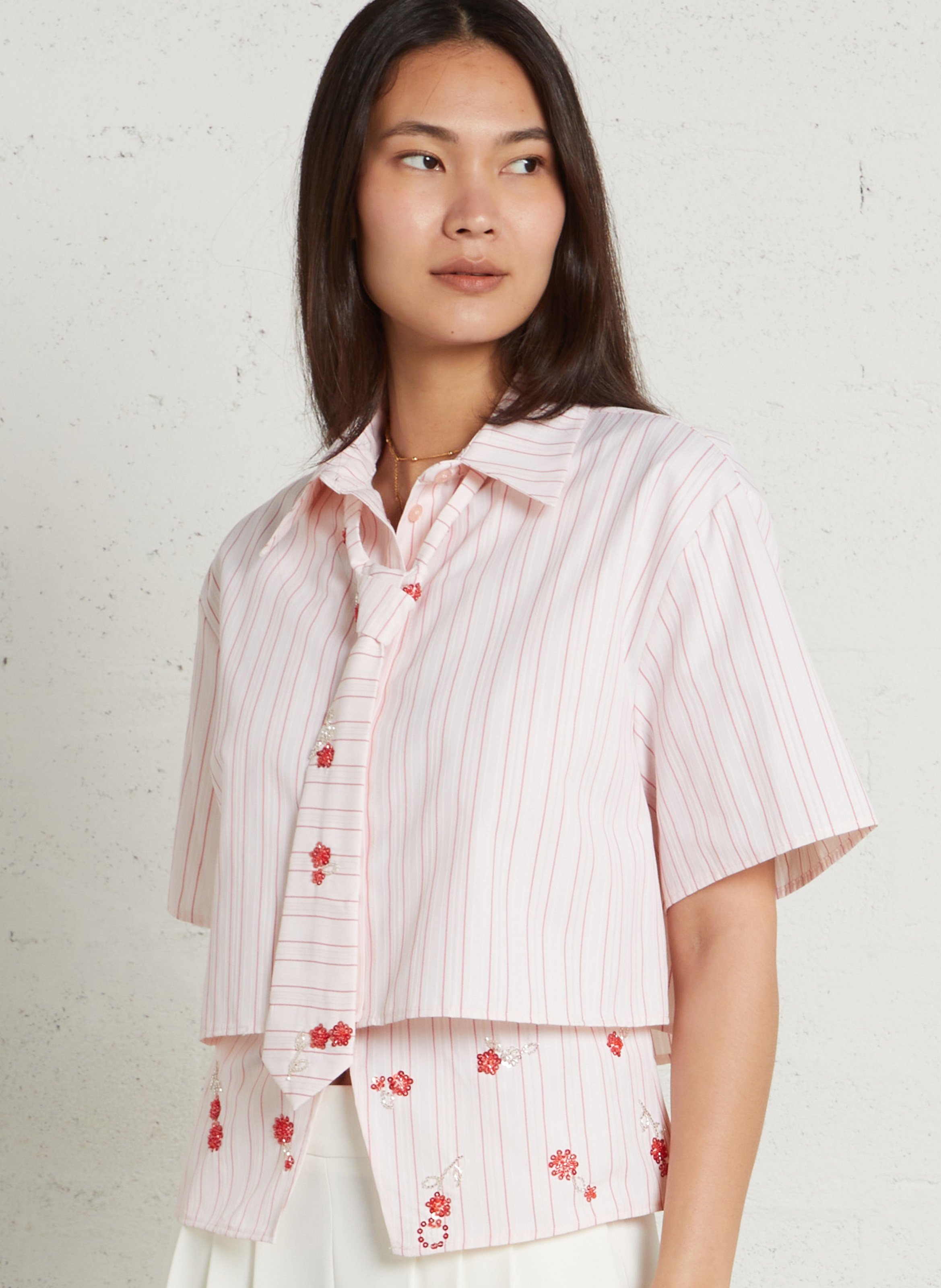 Gestreepte blouse met 3-in-1 borduurwerk IMPERIAL Roze