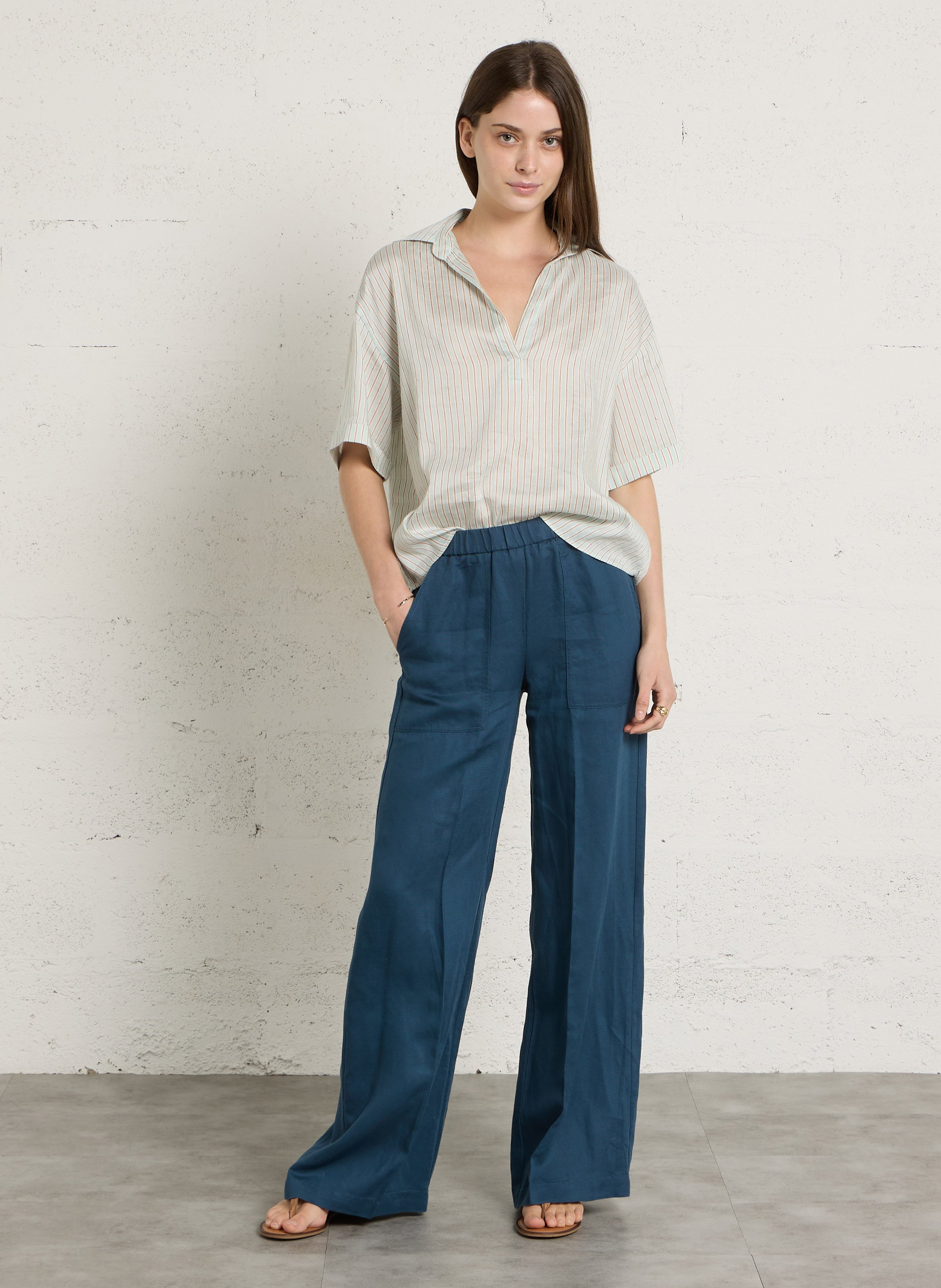 Blouse col classique en lin mélangé DIEGA Multicolore