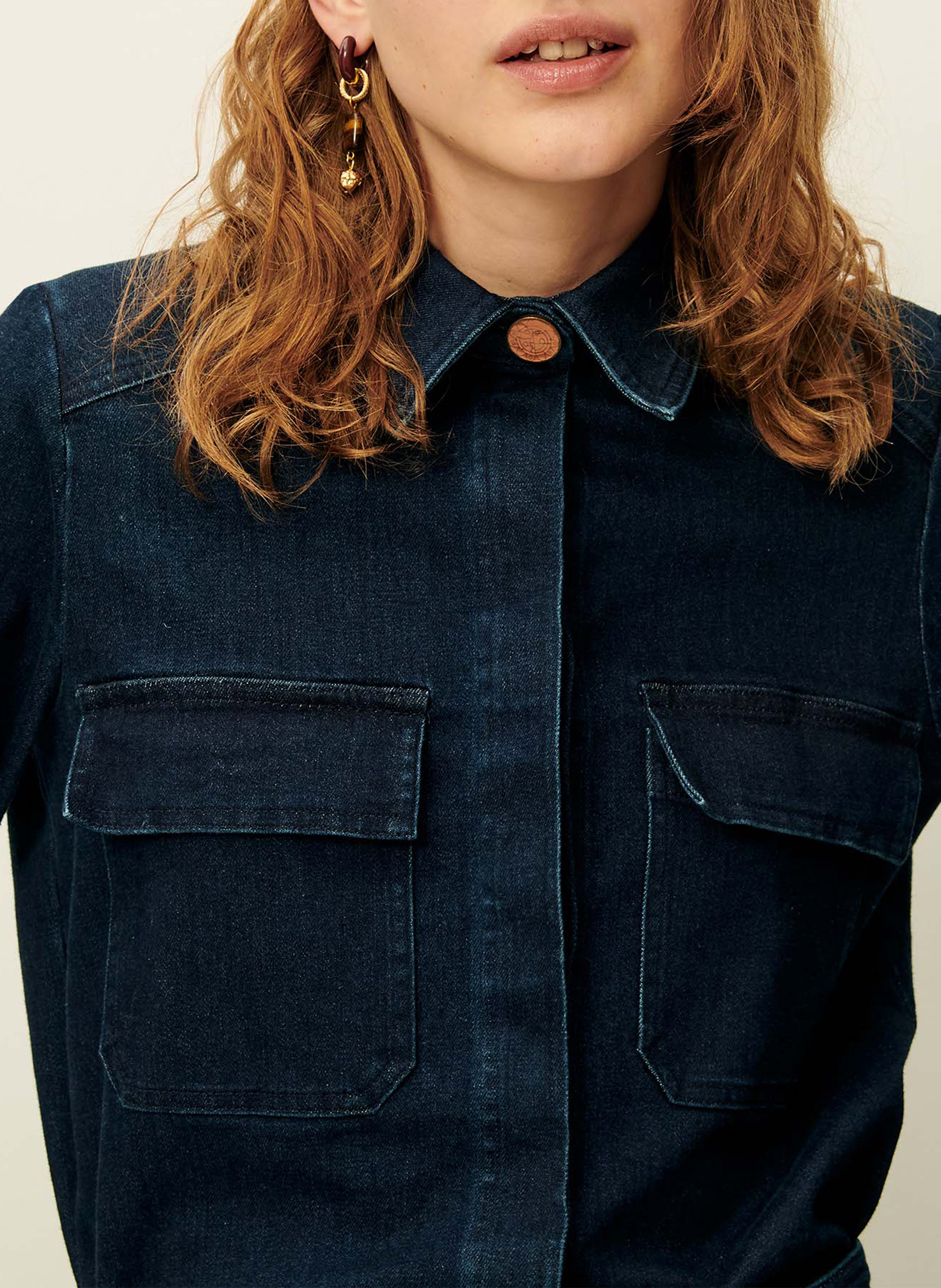 Veste courte droite en denim de coton léger SESSUN Bleu