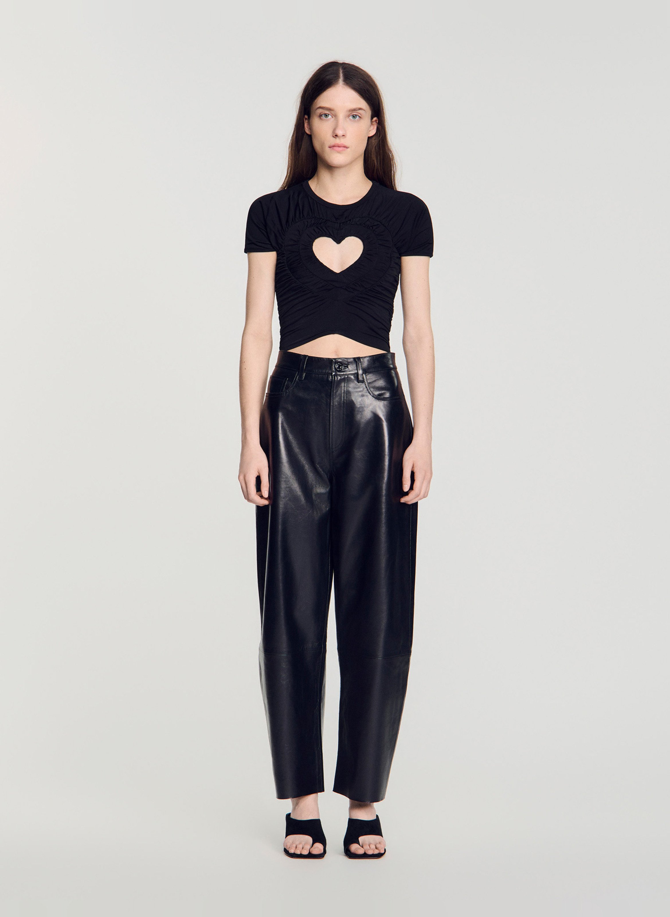 Short gathered heart t-shirt SANDRO Black