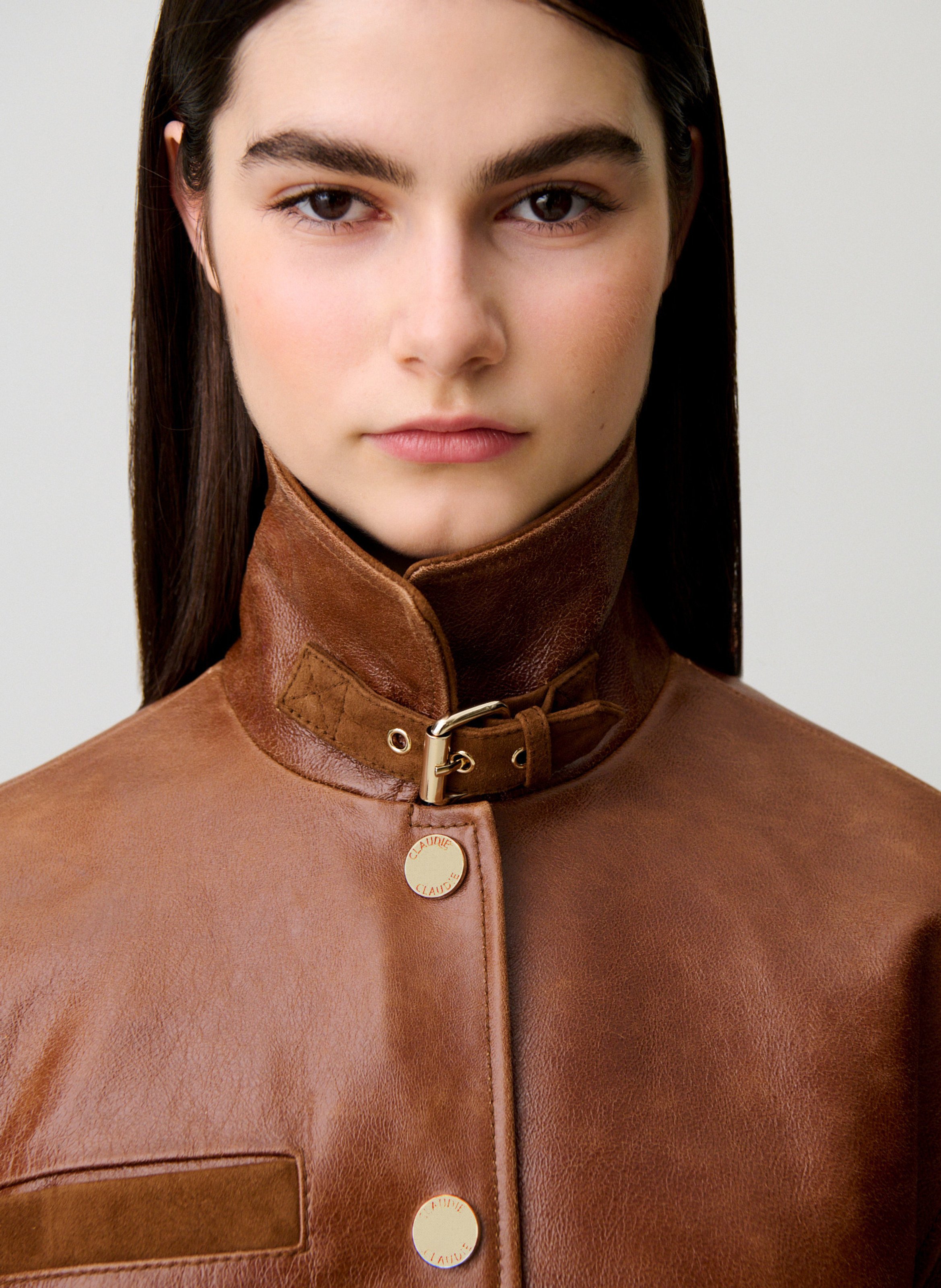 Blouson large en cuir CLAUDIE PIERLOT Marron