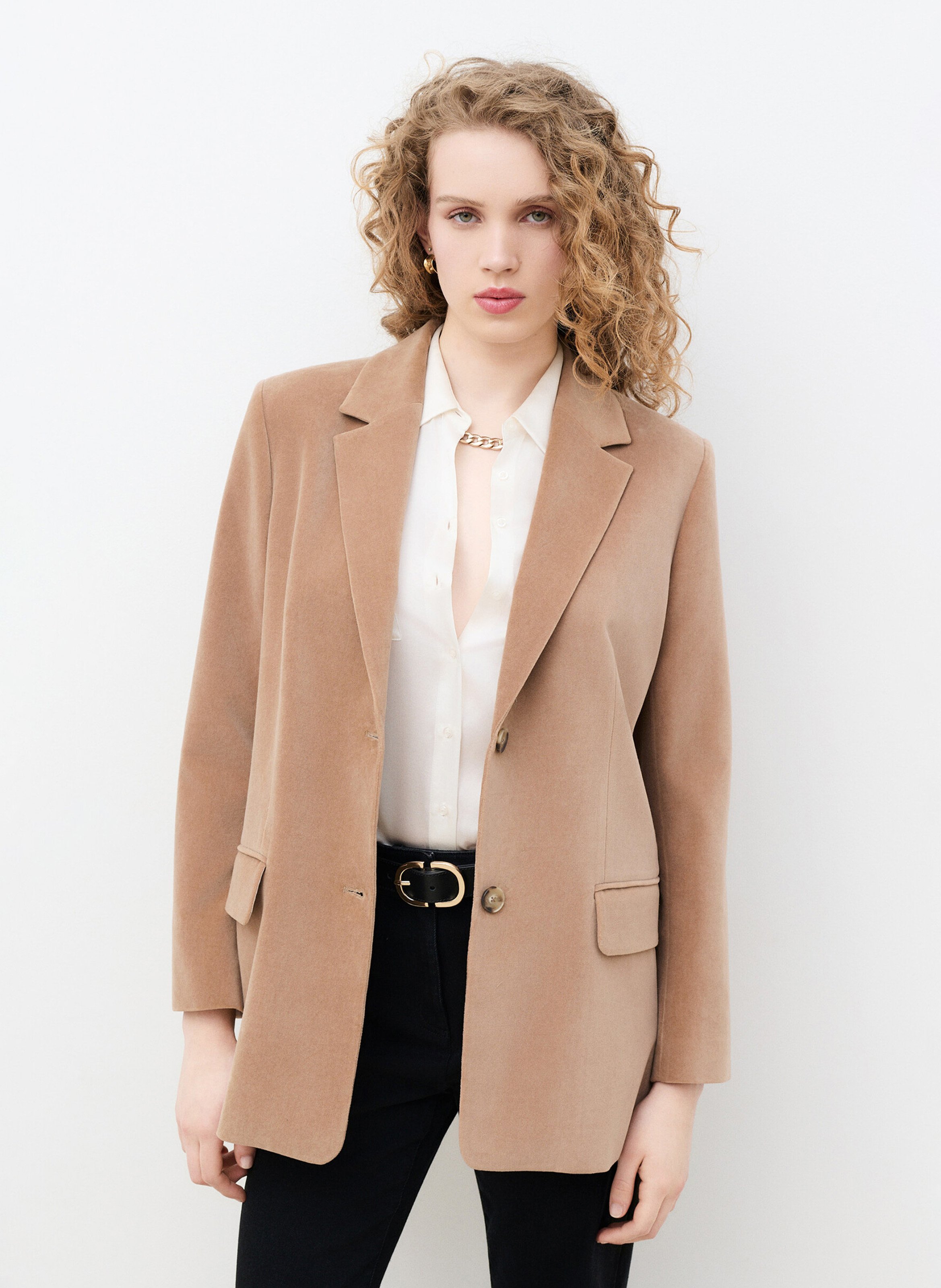 Loose-fit solid color cotton blazer CAROLL Brown