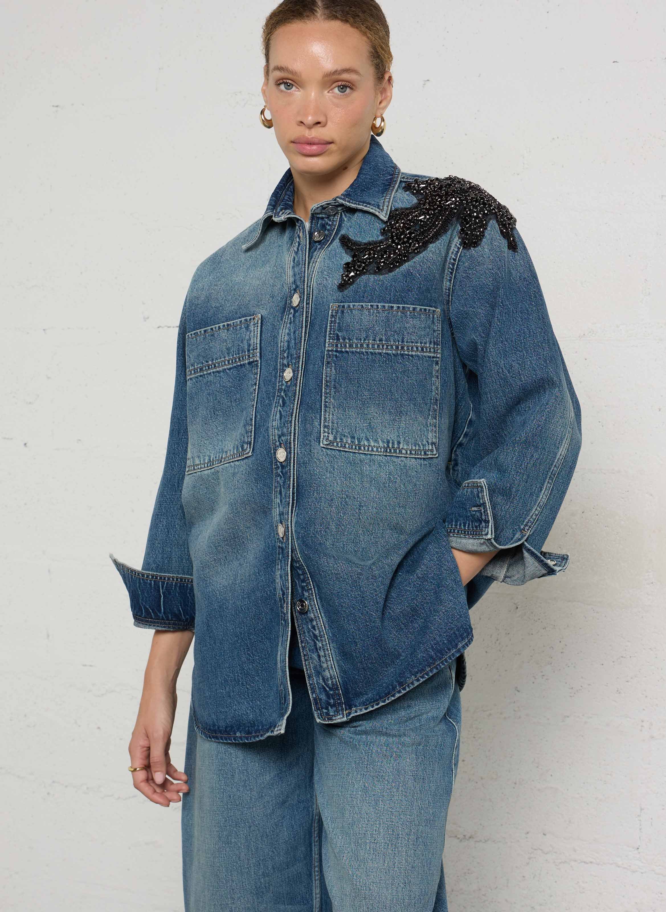 Oversize Denimjacke aus Baumwolle LIU JO Blau