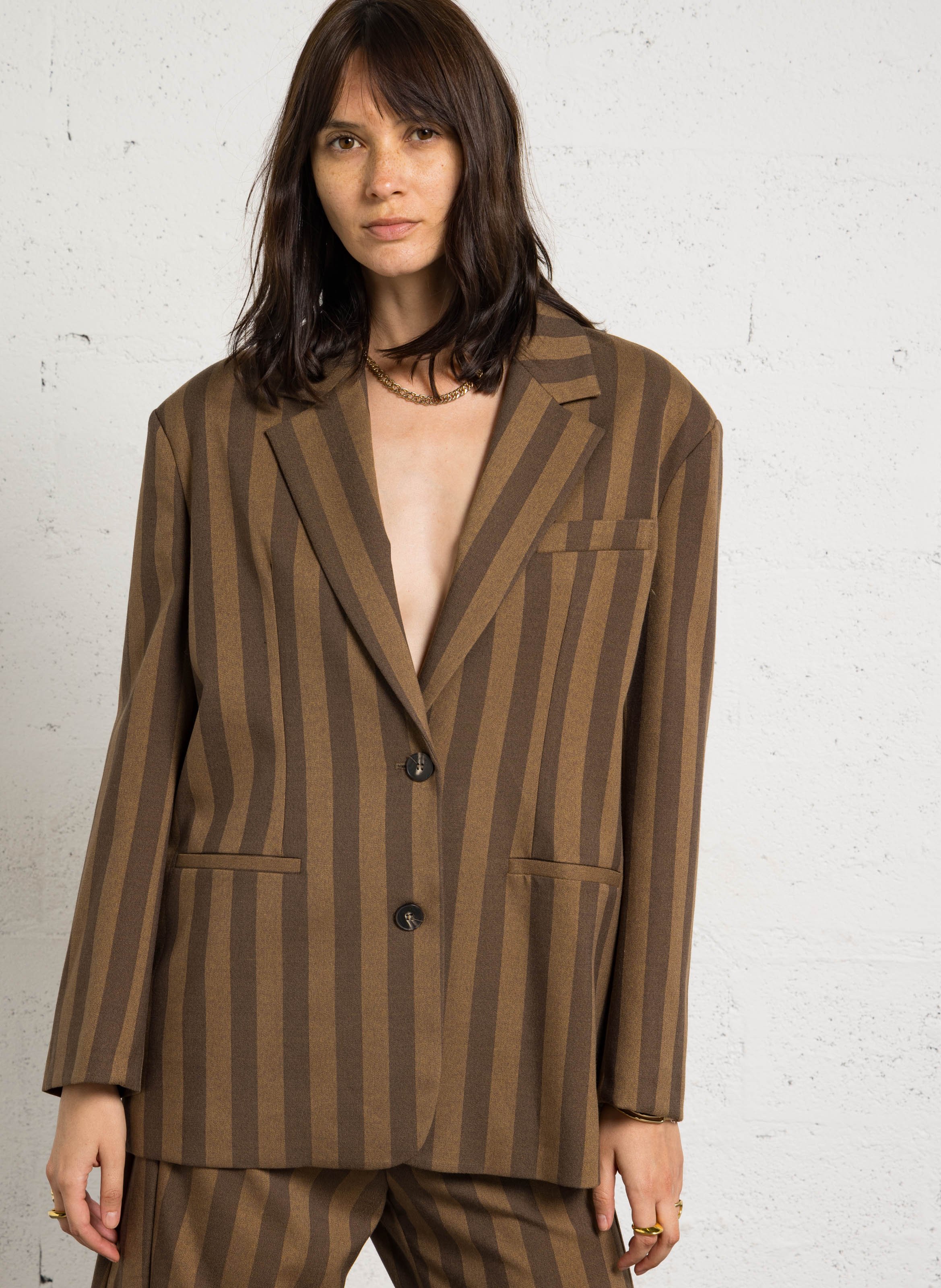 Oversized Striped Tailored Blazer IMPERIAL Brown