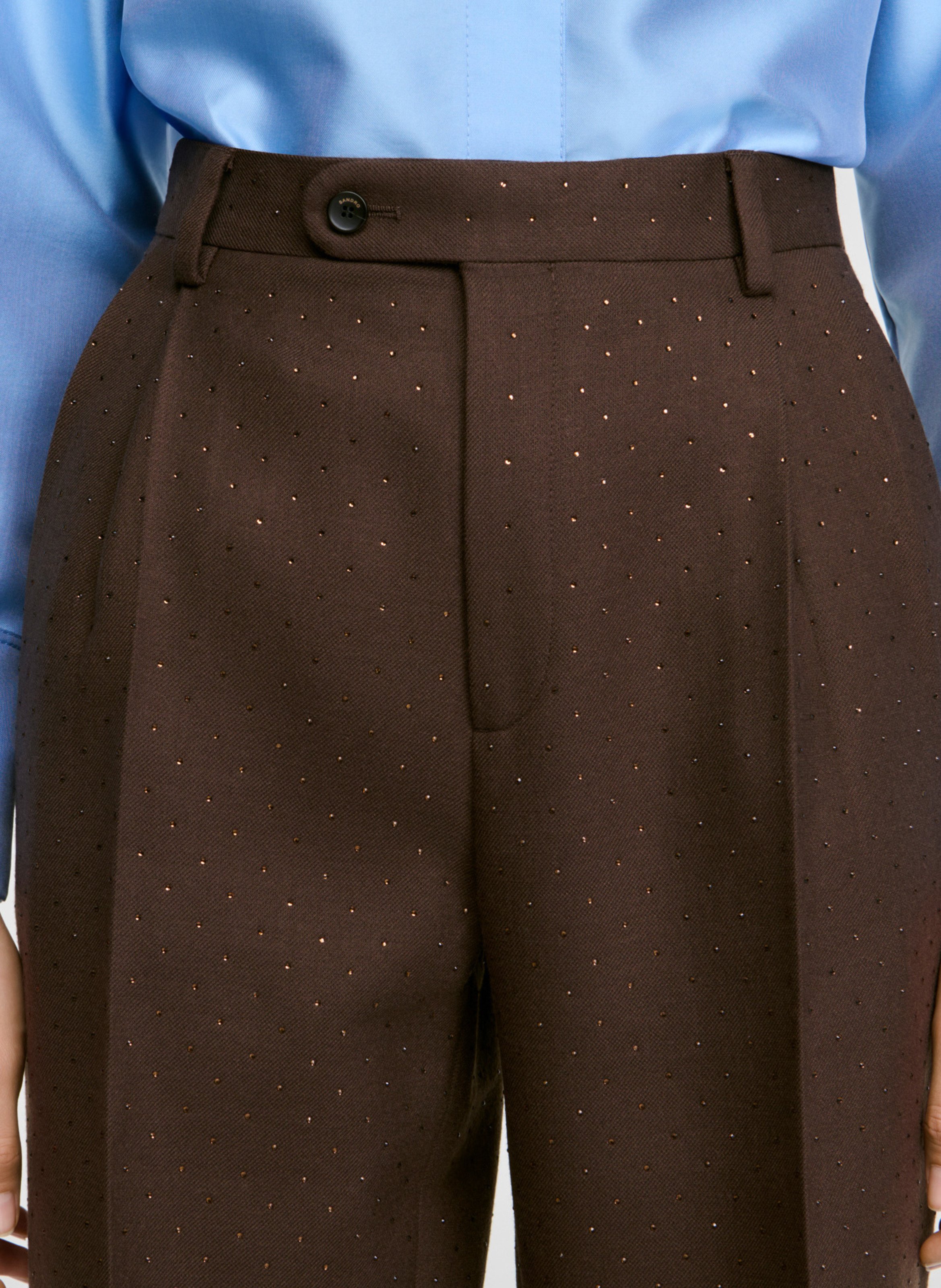 Pantalon large en laine mélangée SANDRO Marron