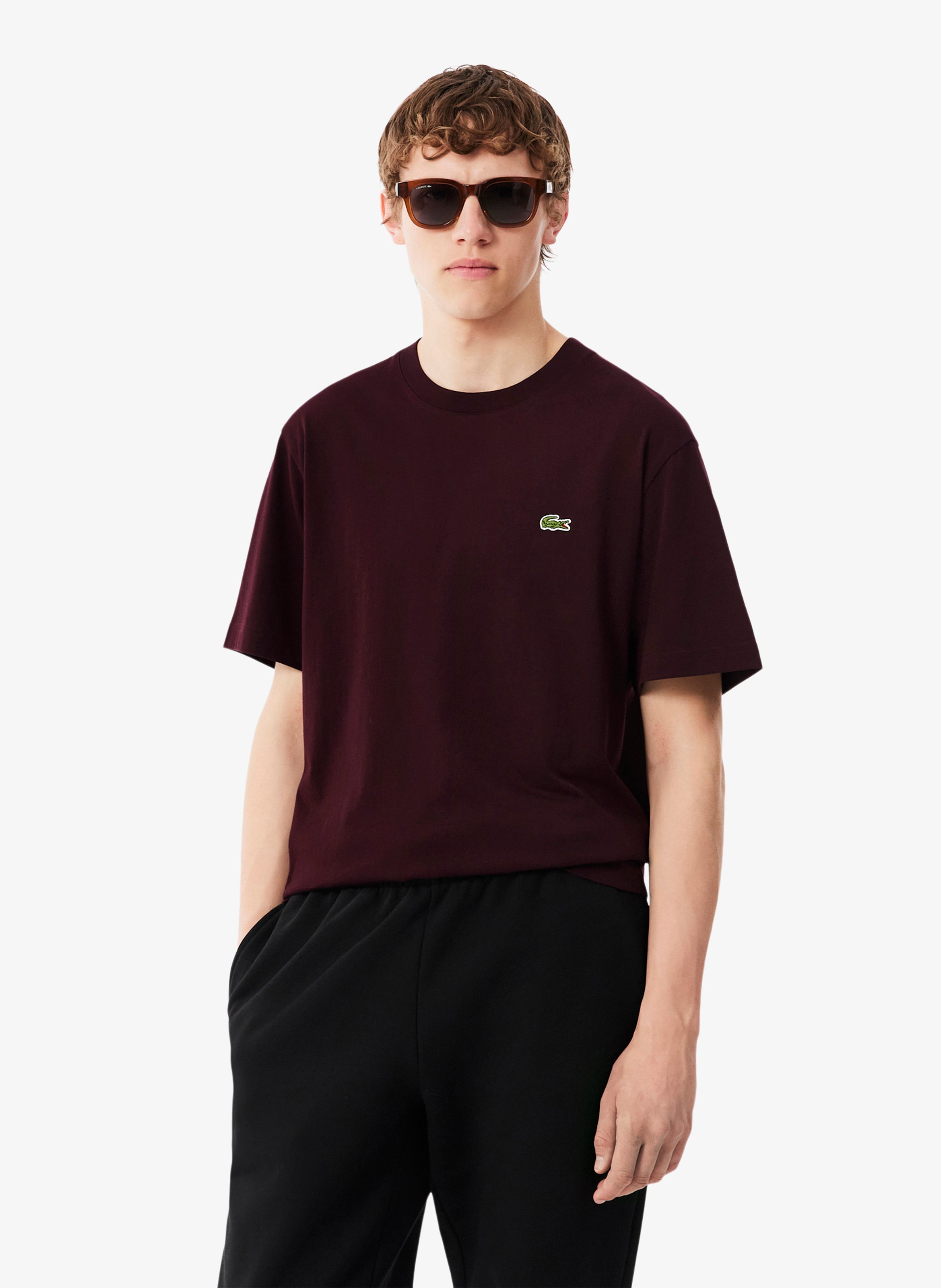 Einfarbiges T-Shirt mit Baumwolllogo LACOSTE Rot