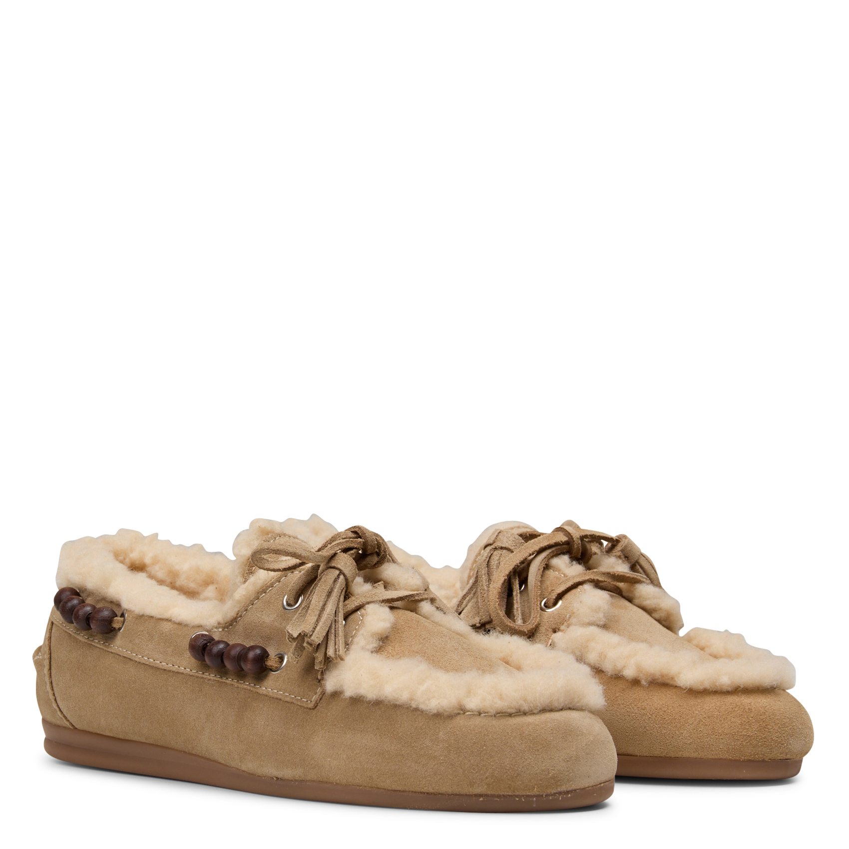 Gefütterte Mokassins mit Perlen aus gemischtem Leder POSA Beige