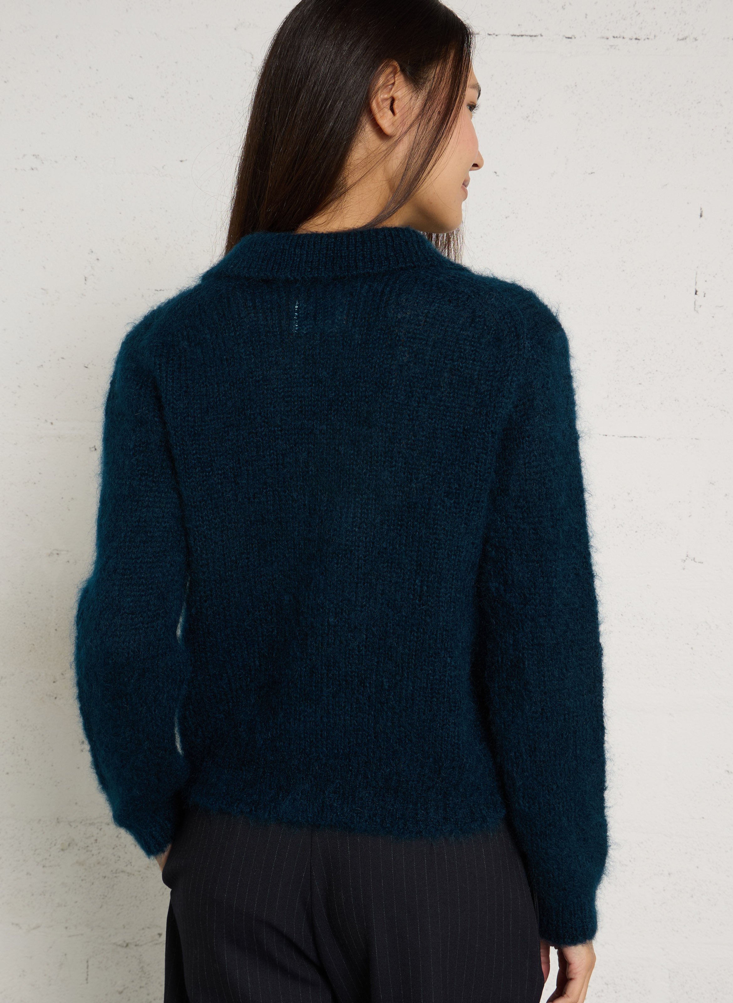 Gerader Polokragen-Strickweste aus Mischung von Mohair DES PETITS HAUTS Blau