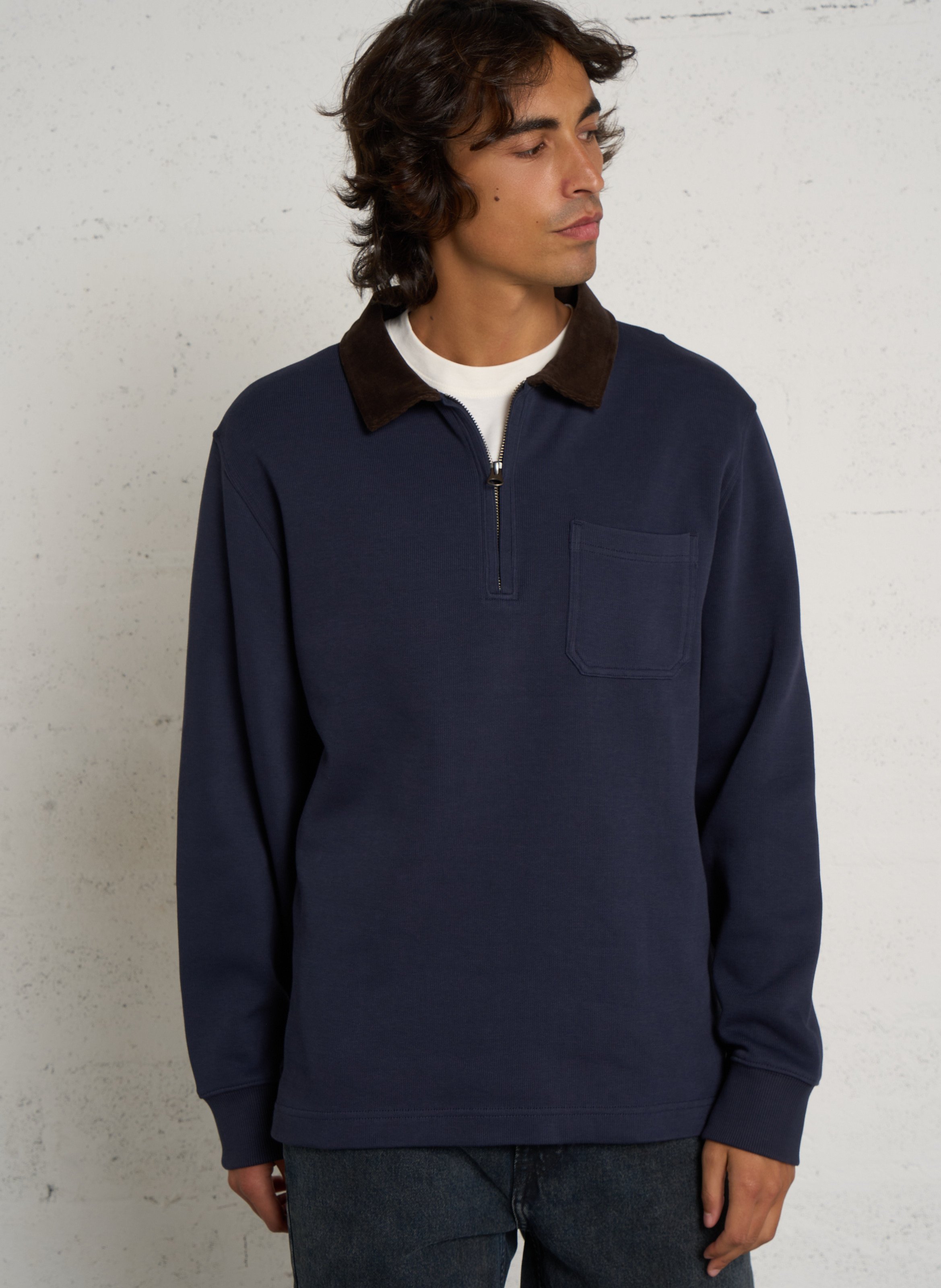 Pull col polo en coton GANT Bleu