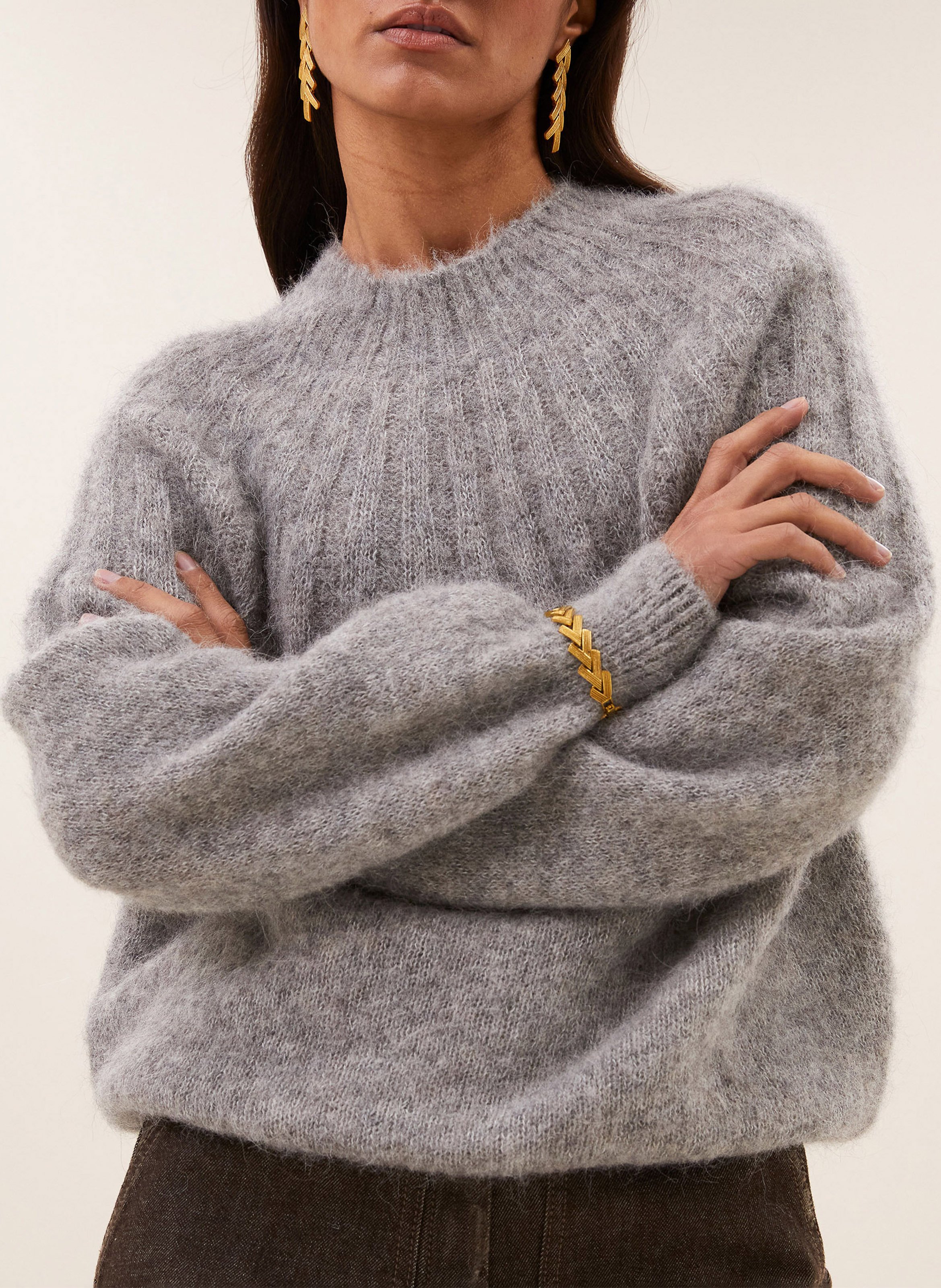 Pull oversize en laine mélangée BY BAR Gris