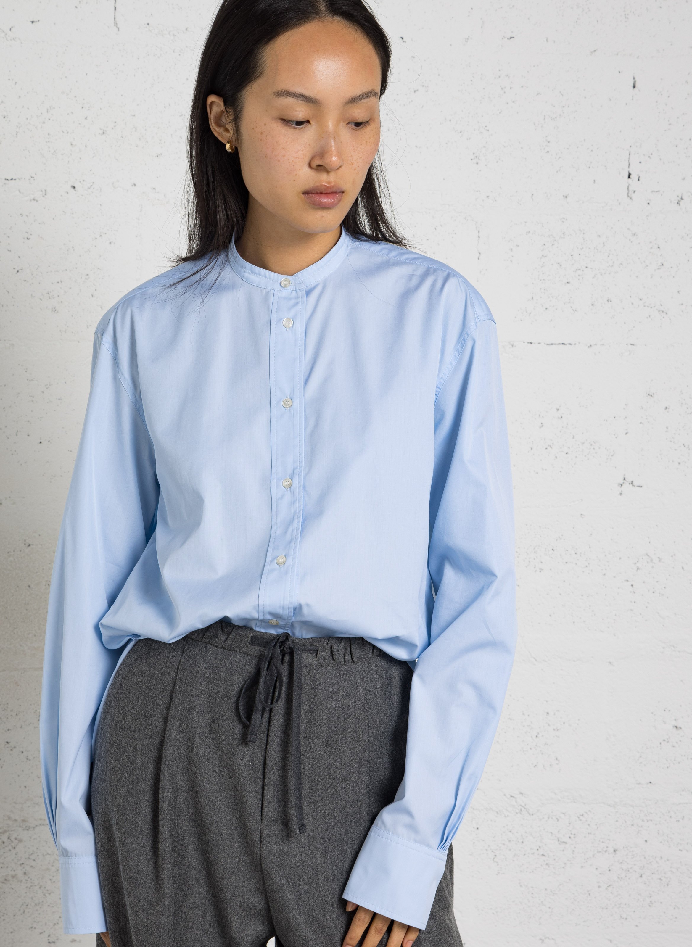 Cotton classic-collar over-sized shirt SOEUR Blue
