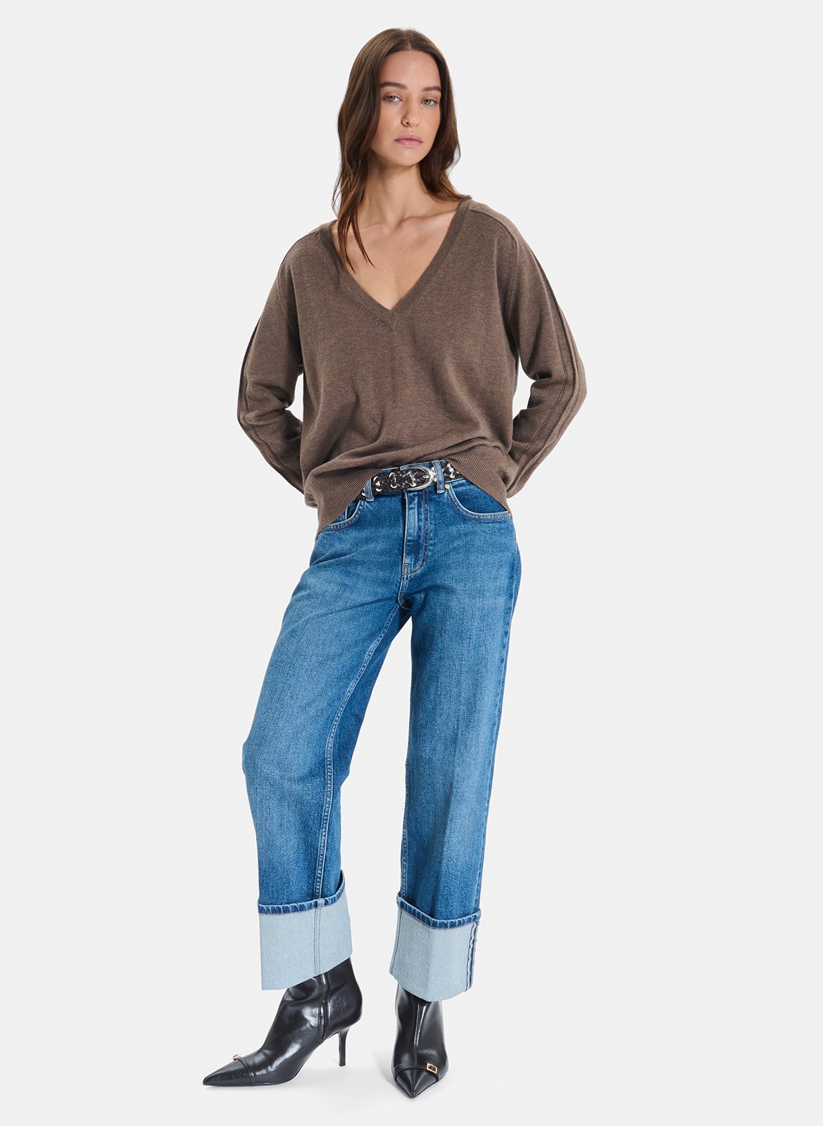 Straight V-neck sweater ZAPA Brown