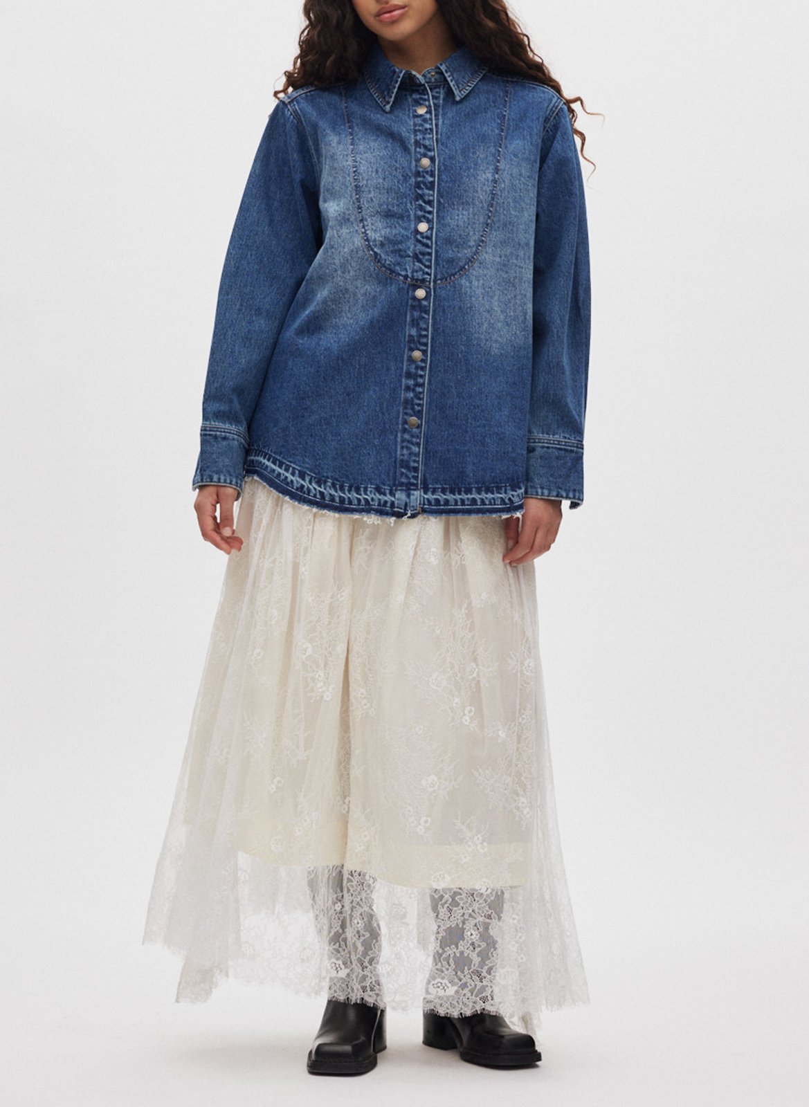Chemise droite en denim de coton organique RABENS SALONER Bleu
