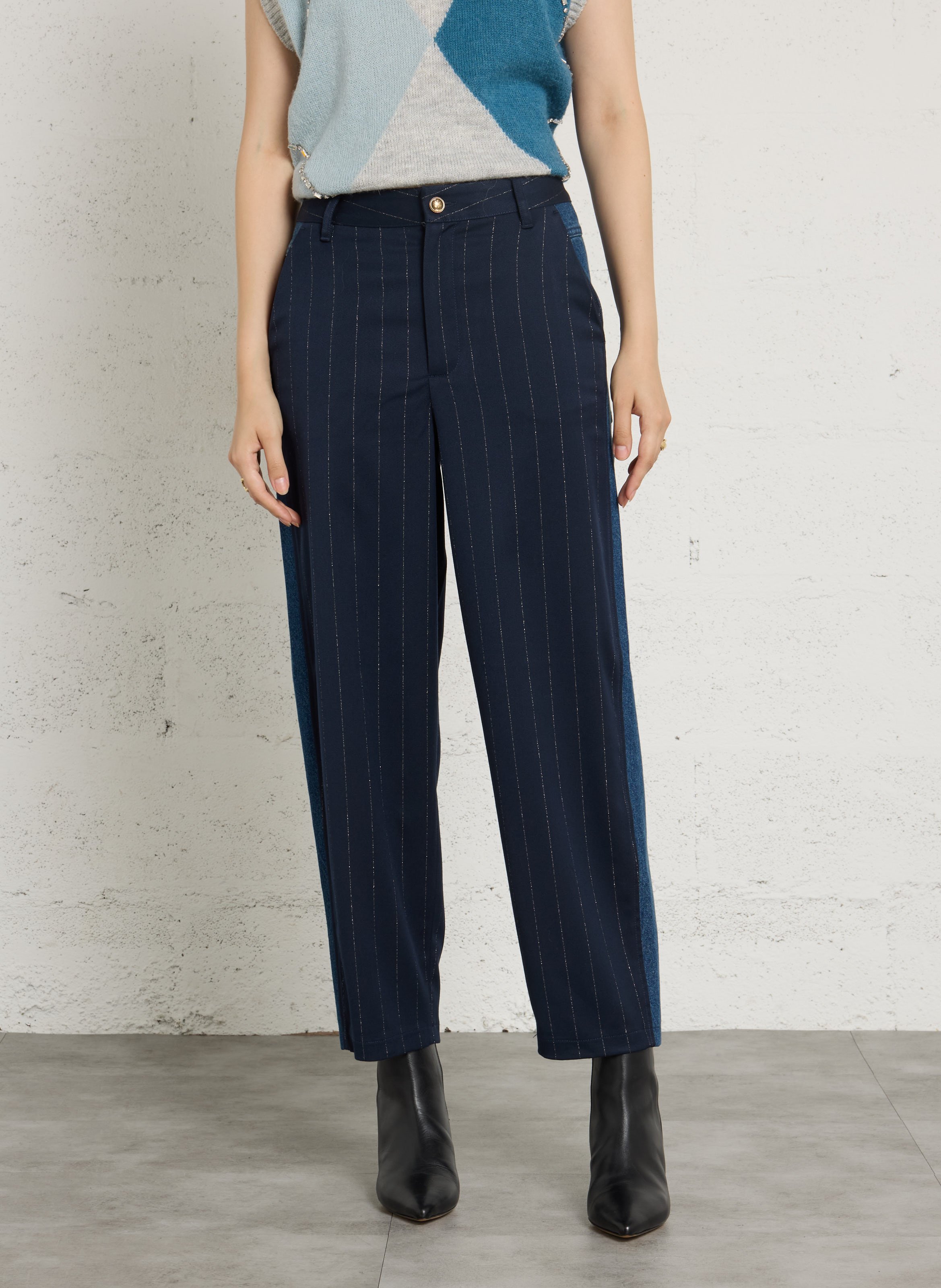 Gerade geschnittene 7/8-Hose aus Materialmix LIU JO Blau