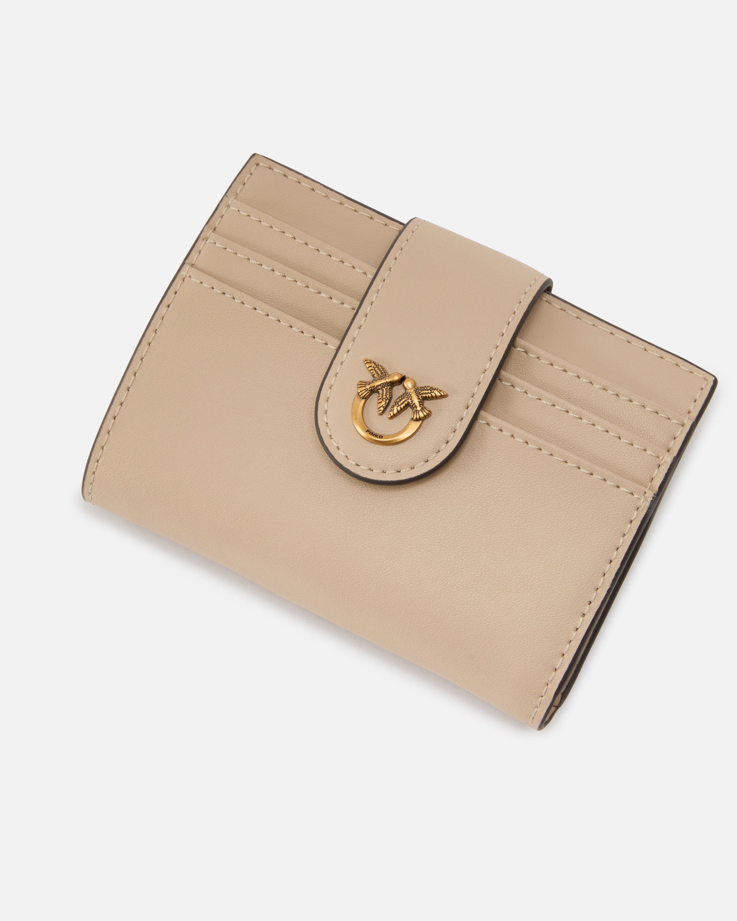 Small smooth leather wallet with logo PINKO Beige
