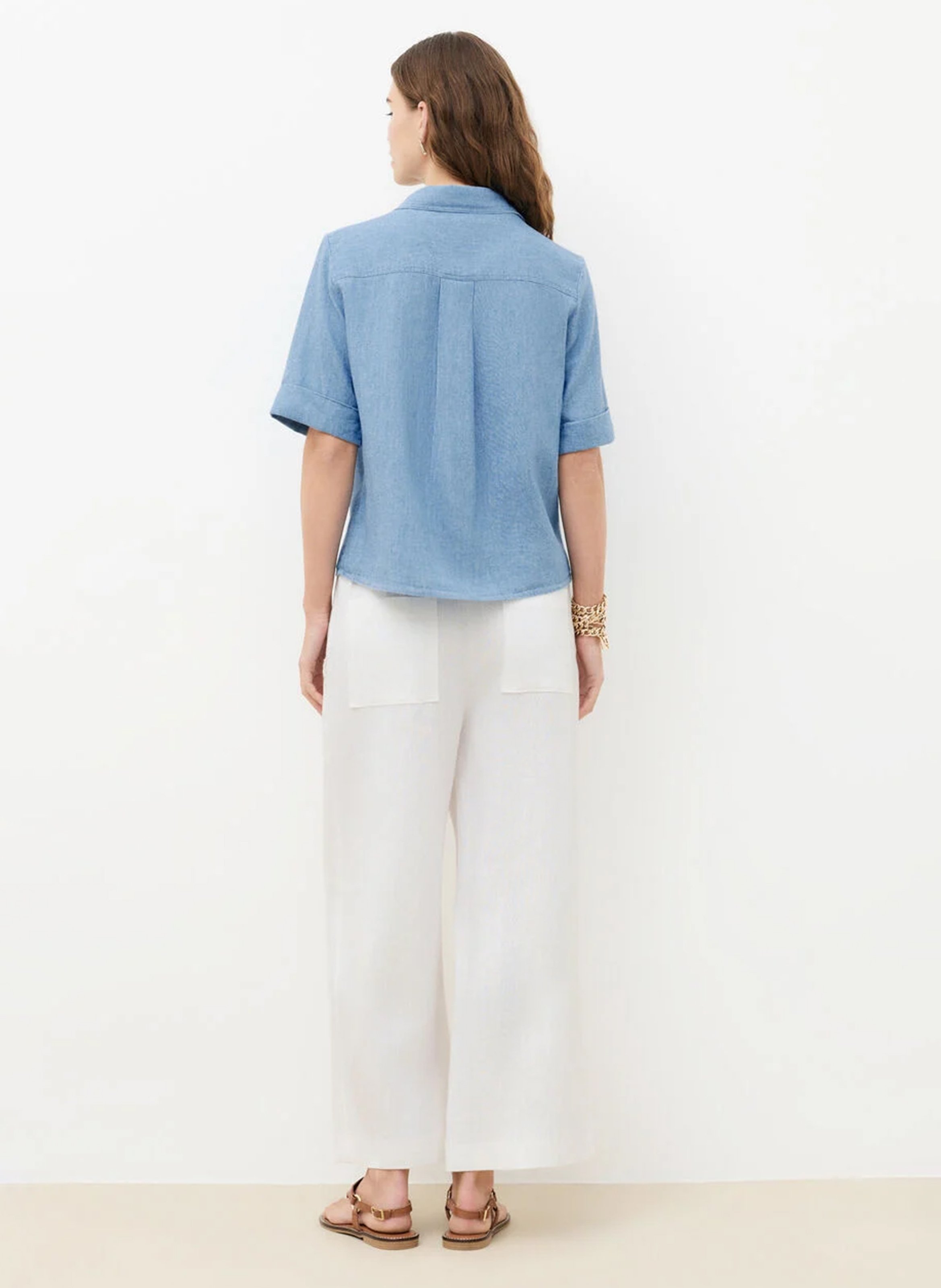Gerade geschnittenes, geknöpftes Kurzkleid aus Leinen CAROLL Blau