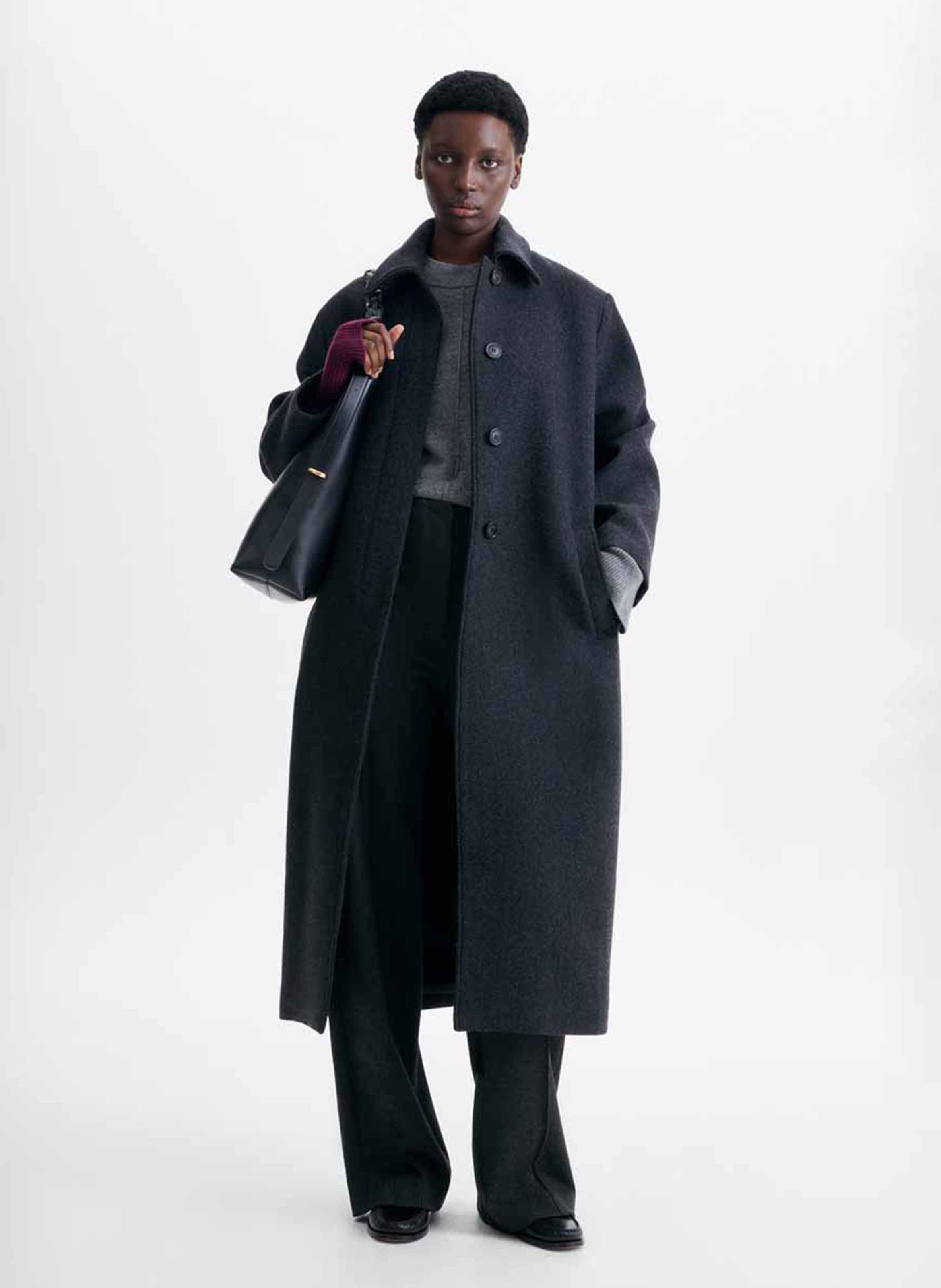 Manteau col classique en laine mélnagée VANESSA BRUNO Gris