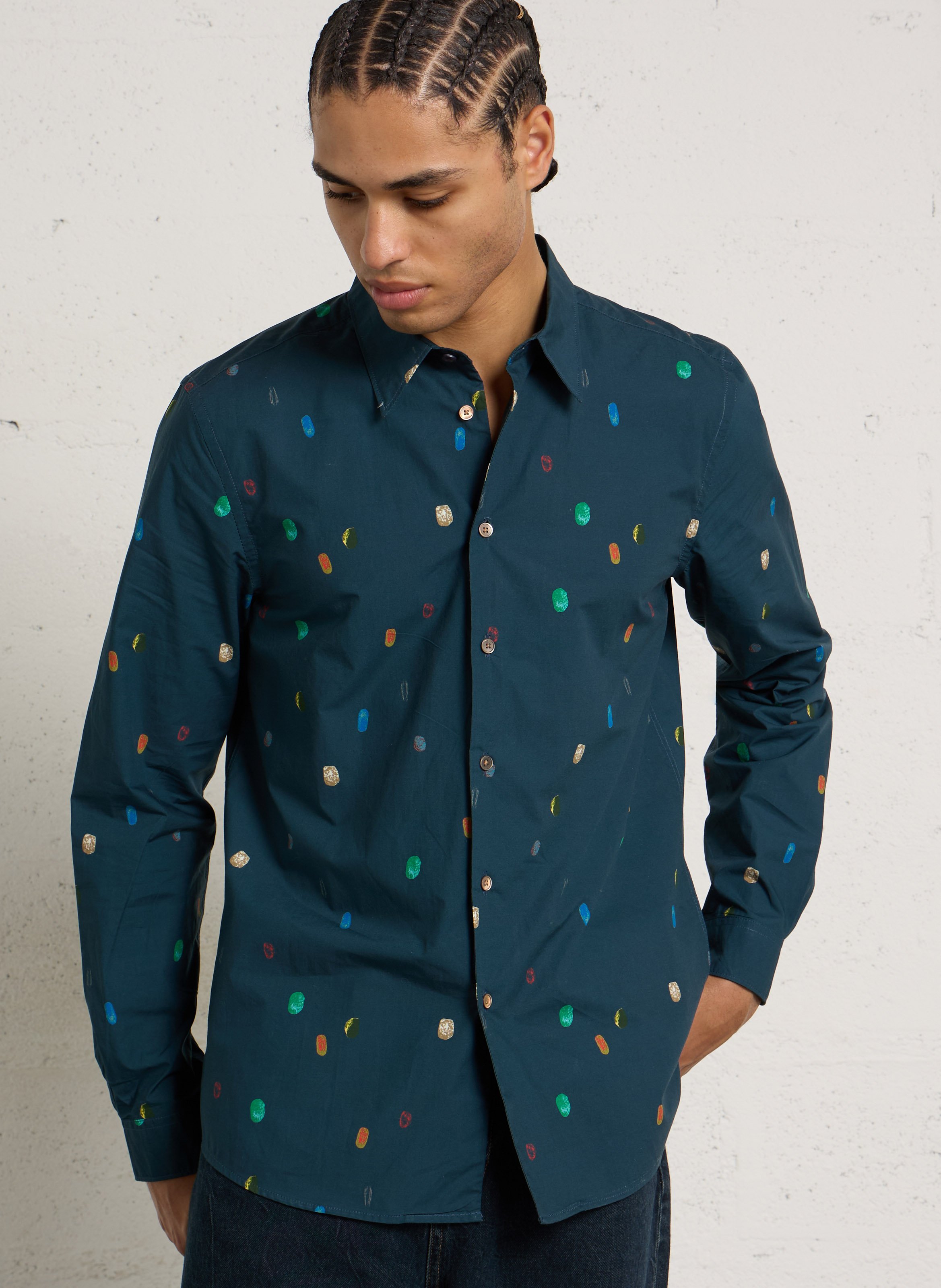 Printed shirt with classic collar in cotton PAUL SMITH Blue