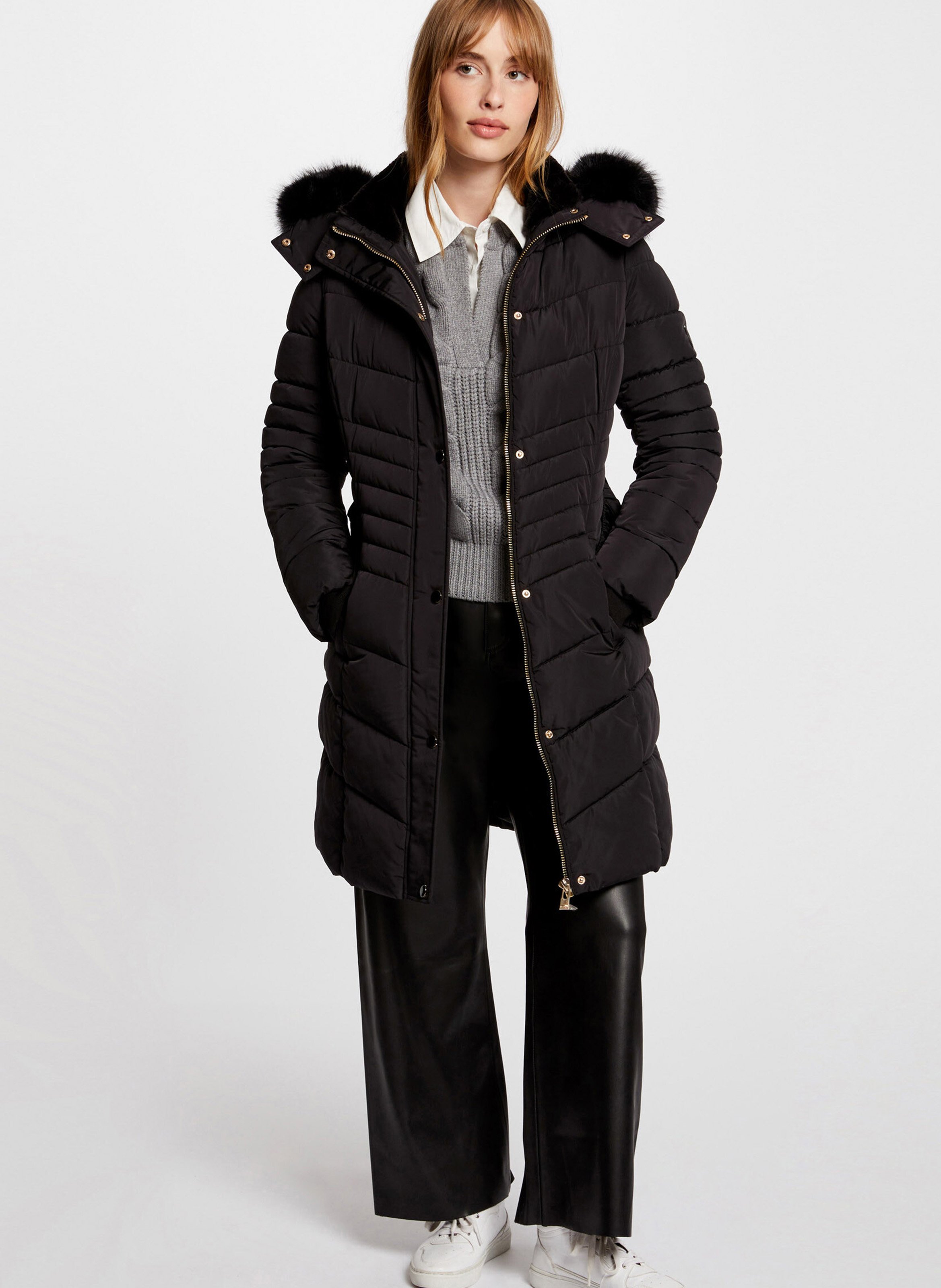 Long quilted padded jacket MORGAN Black