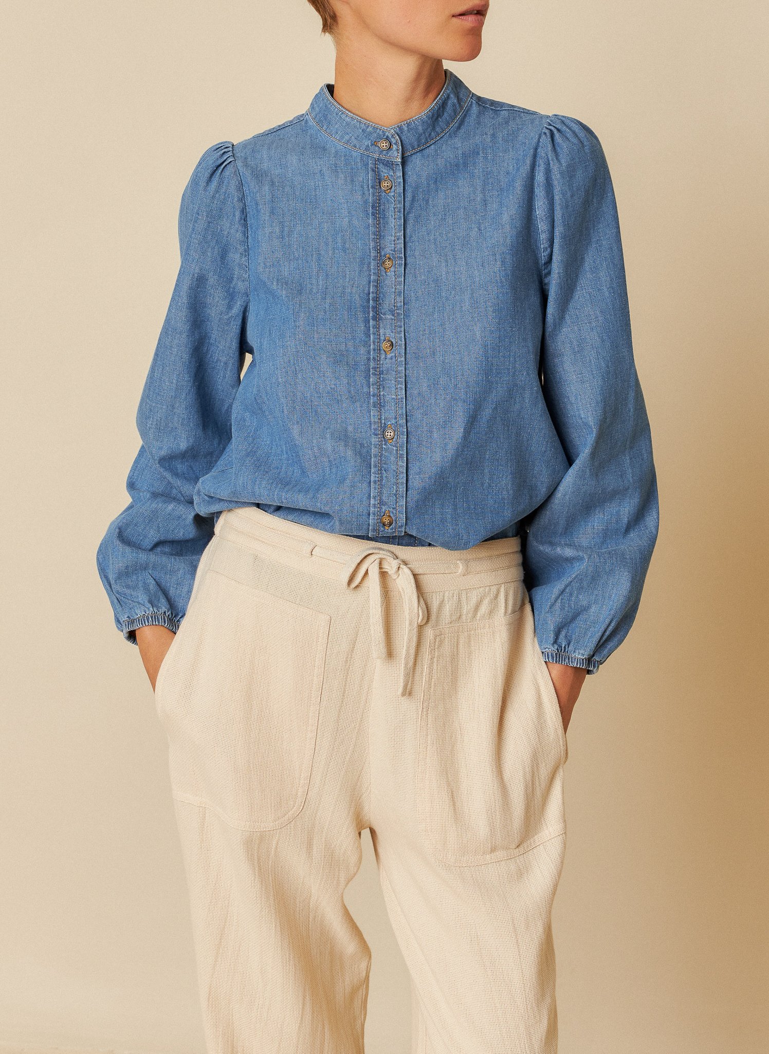 Chemise droite en denim de coton INDI & COLD Bleu