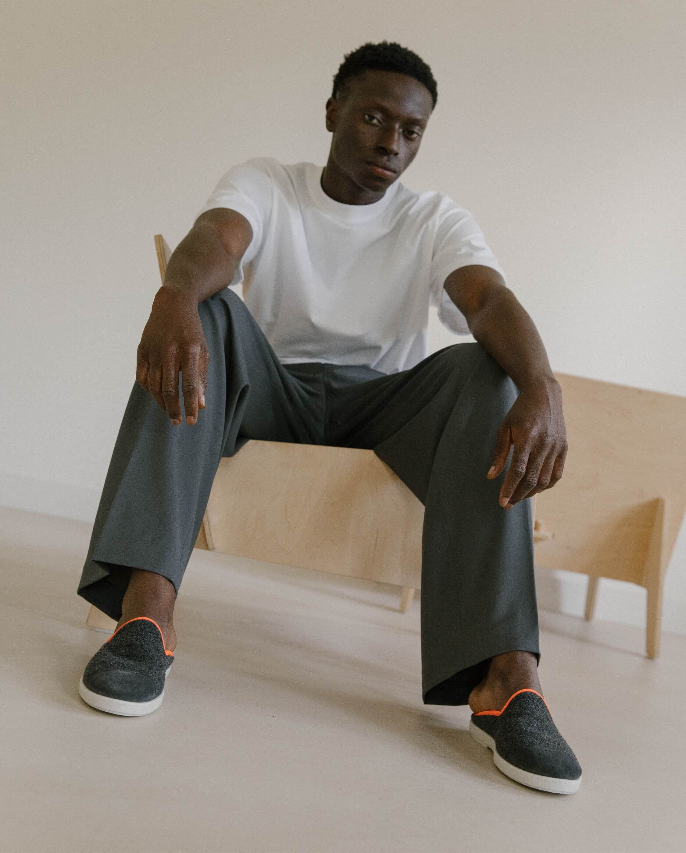 Men's wool mule, gray with neon orange ANGARDE Grey