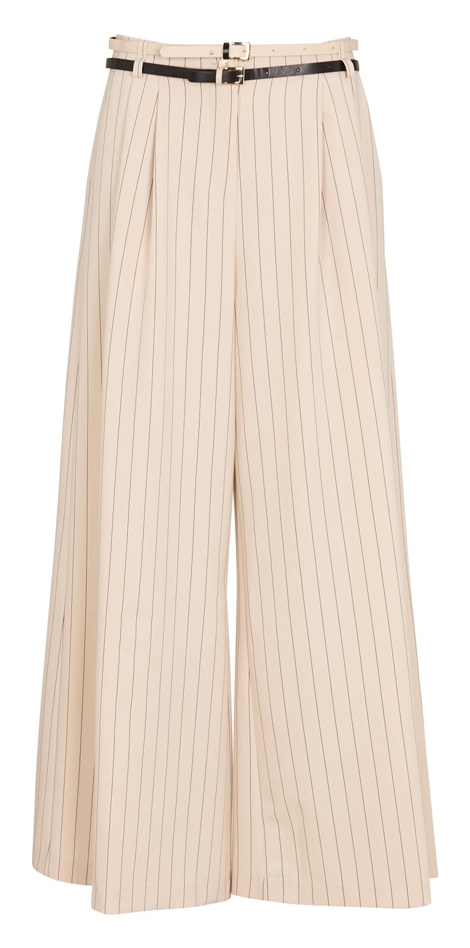 Wide-leg striped pants with double belt IMPERIAL Beige