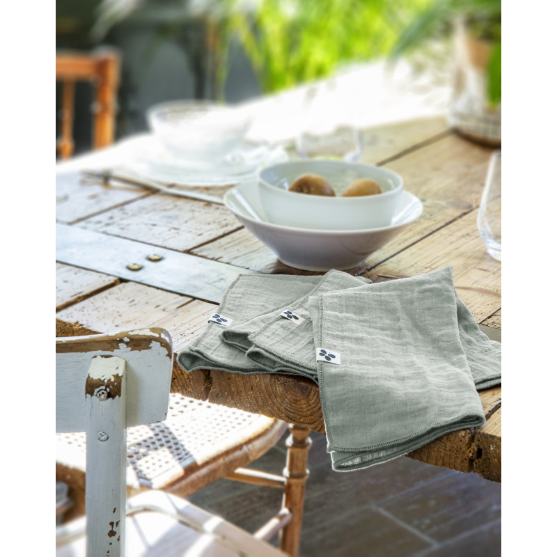 Set of 2 cotton muslin hand towels L'EFFET PAPILLON Blue