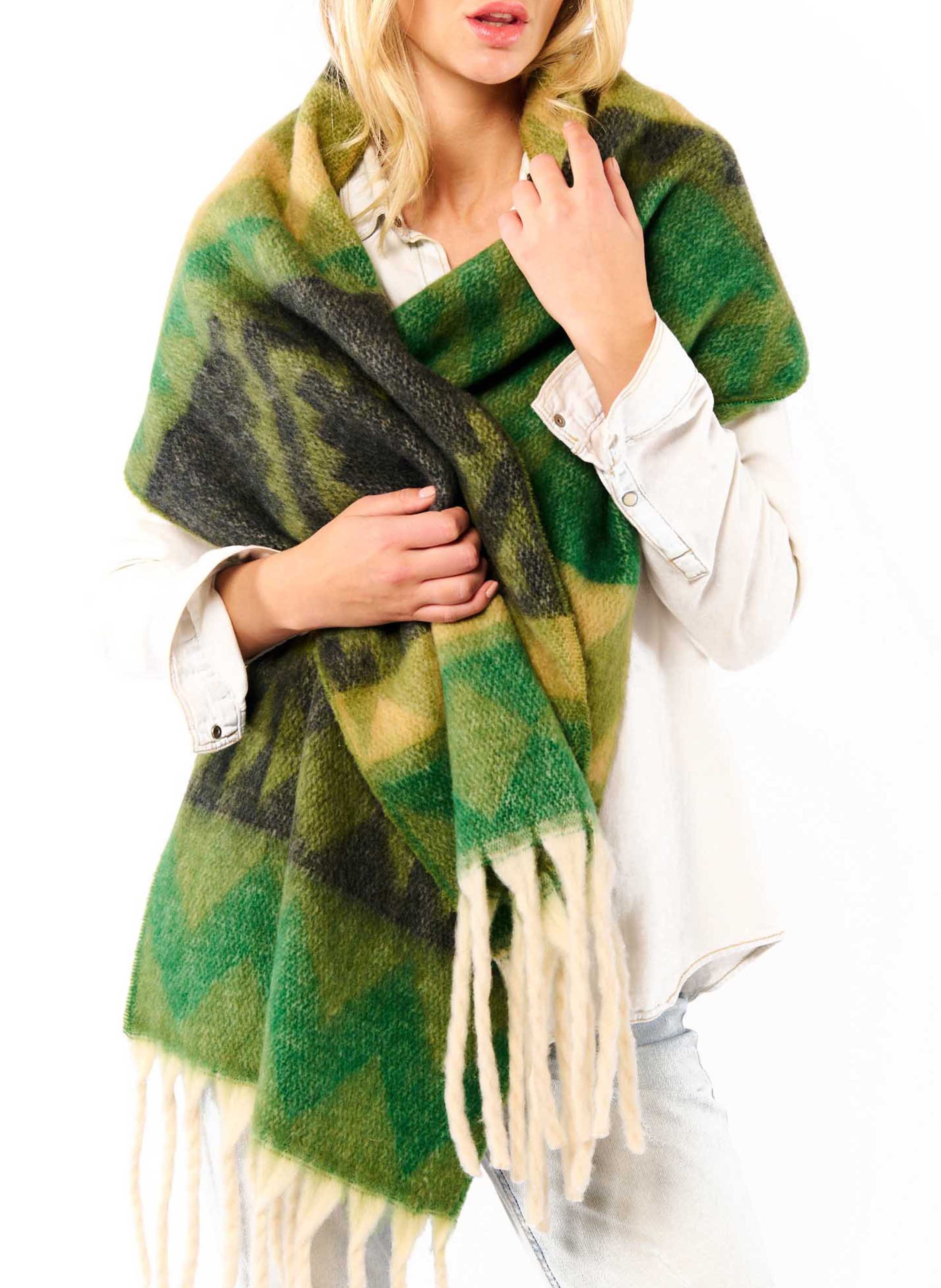 Fringed printed scarf WILD Green
