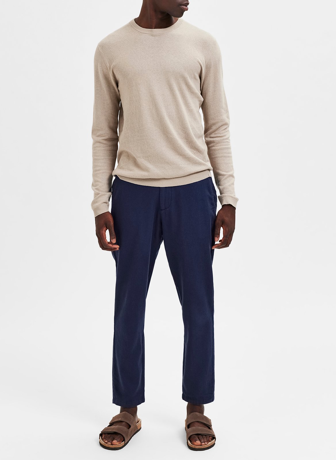 Straight-leg organic cotton-blend pants SELECTED Blue