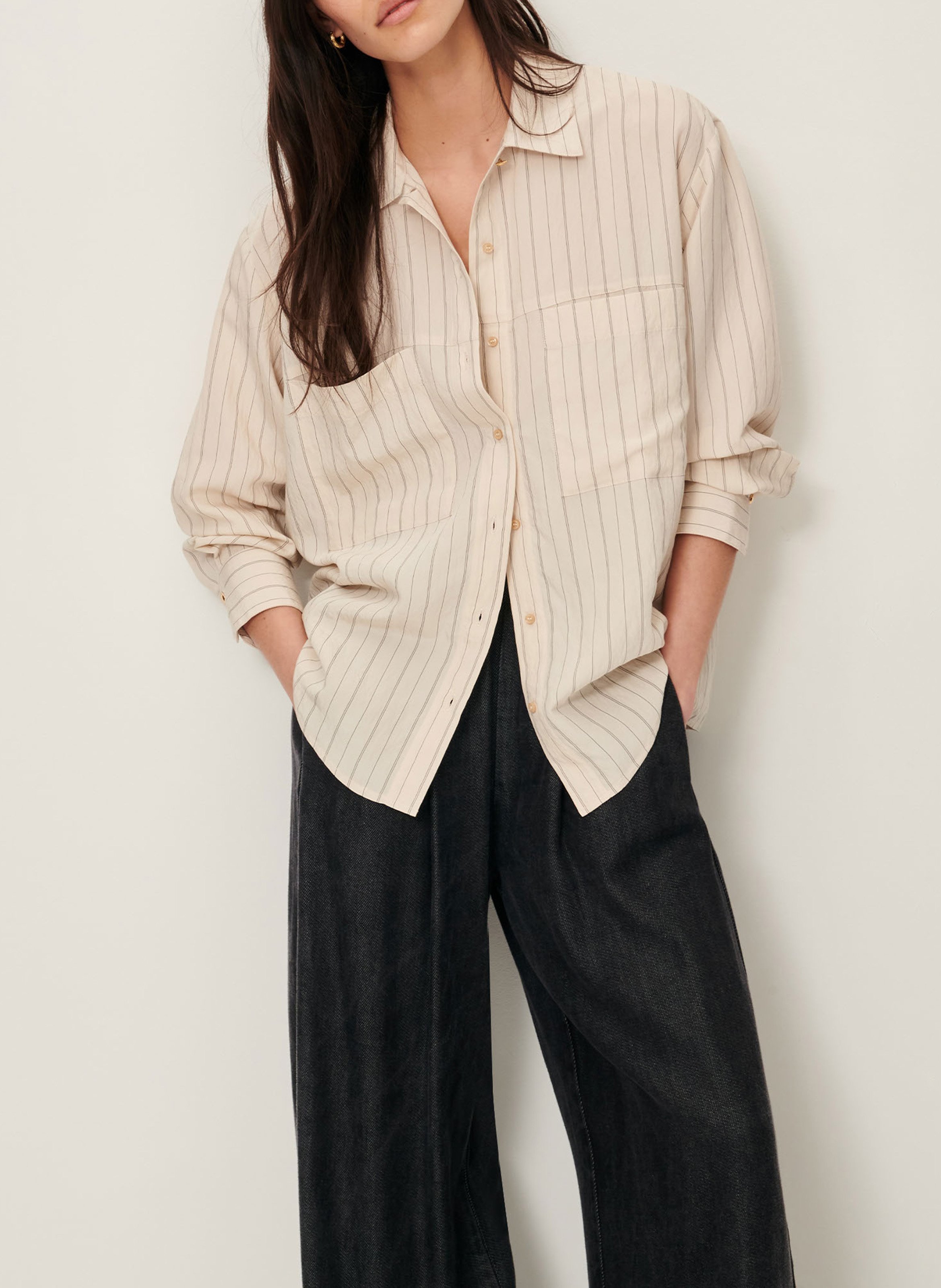 Chemise droite rayée SESSUN Beige