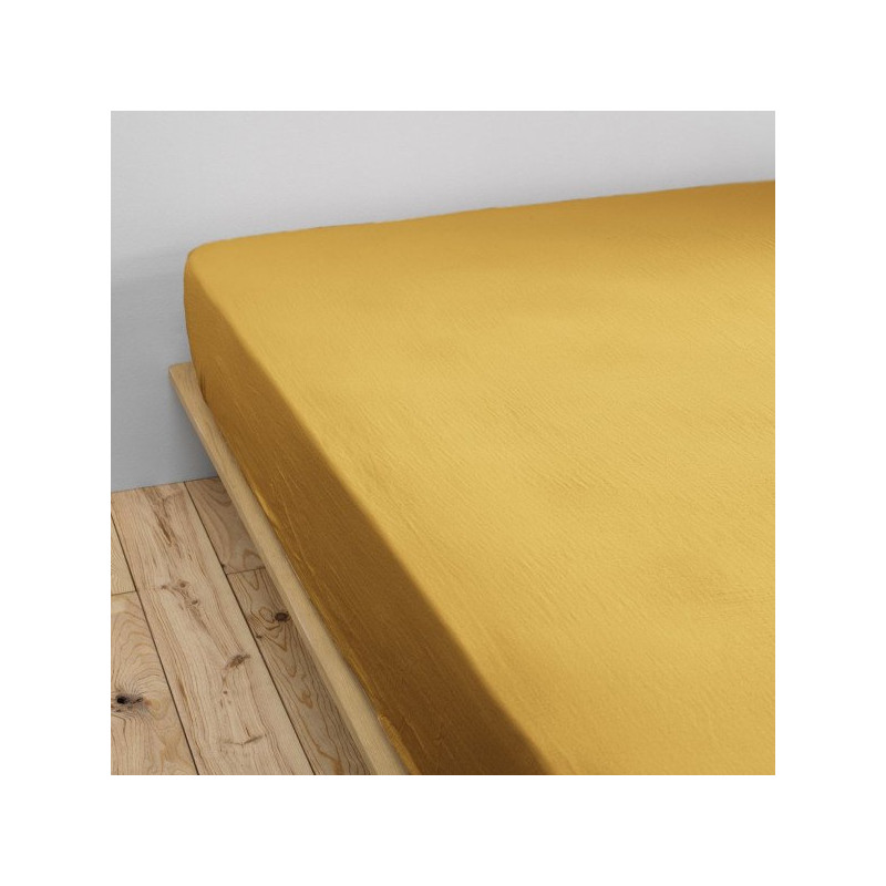 "Fitted sheet "Gaia" all sizes in "cotton gauze"" L'EFFET PAPILLON Yellow