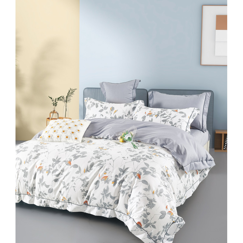 Parure de couette "imprimé double face" percale pur coton peigné 80 fils/cm²  pour lit 160 à 180 king size COTON PUR