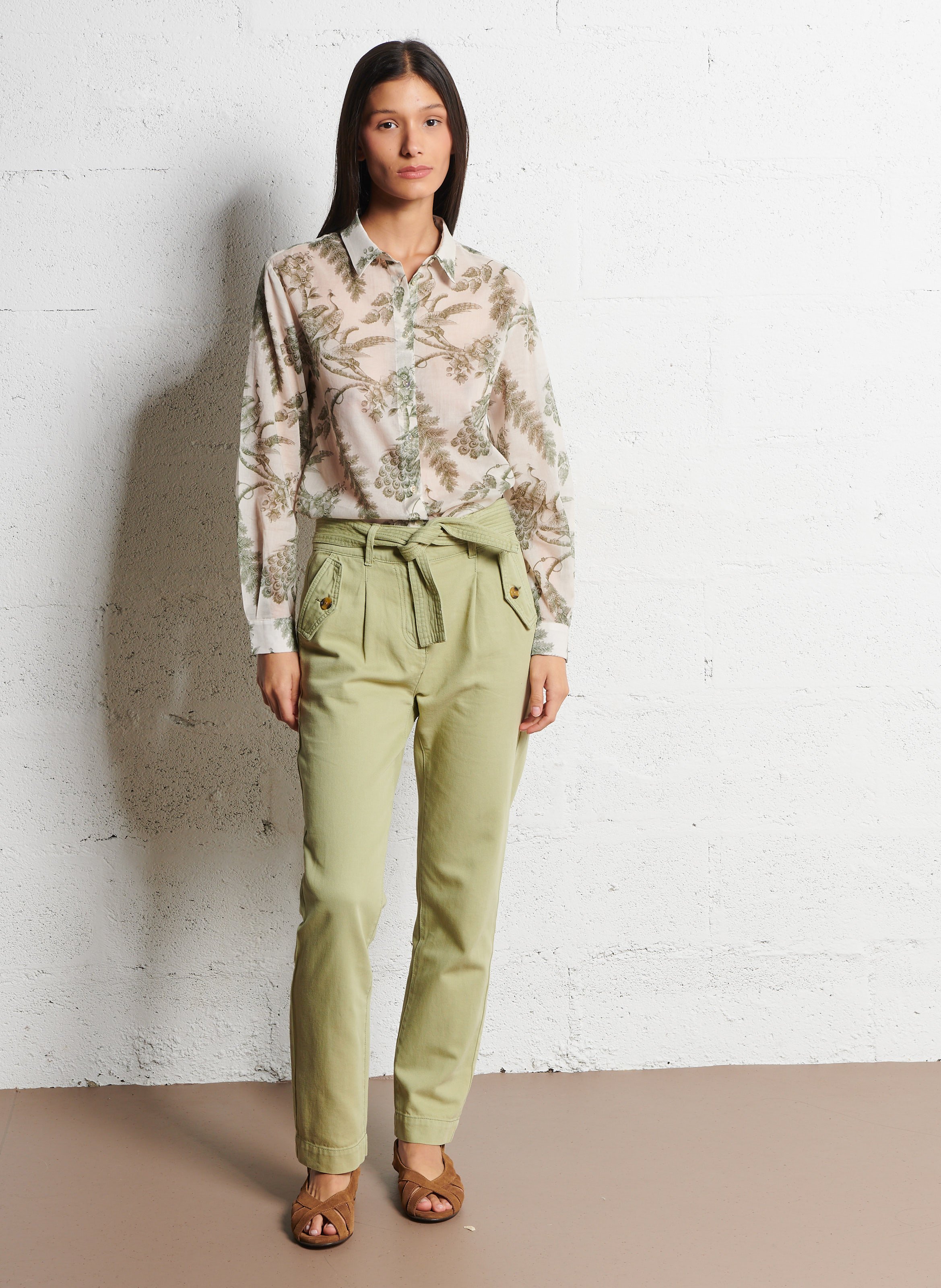 Chemise droite en coton MAISON 123 Kaki