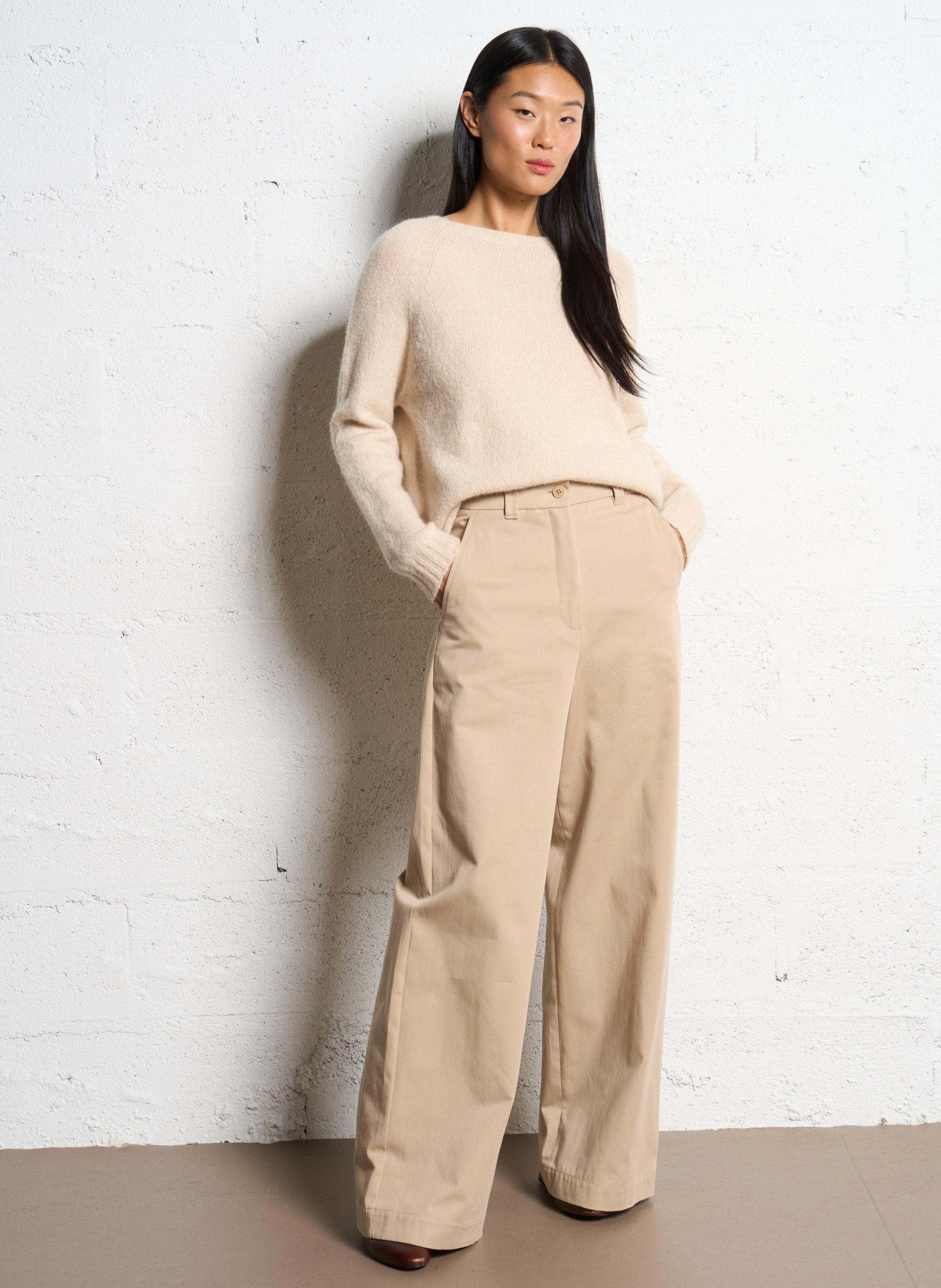 Wijde hoge taille broek in effen katoen MAX MARA WEEK END Beige