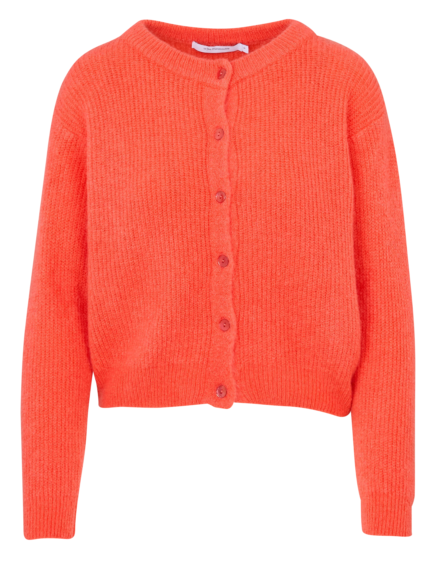 Loose-fit mixed-knit cardigan with round neck LA FEE MARABOUTEE Orange
