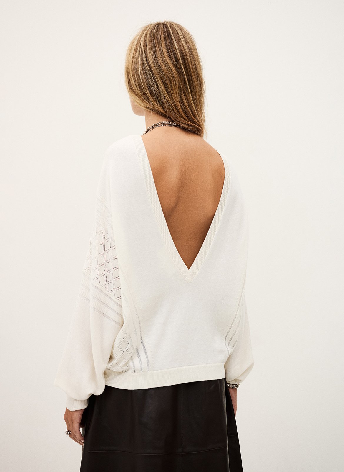 Effen trui van wolmix met lange mouwen en kant BA&SH Beige