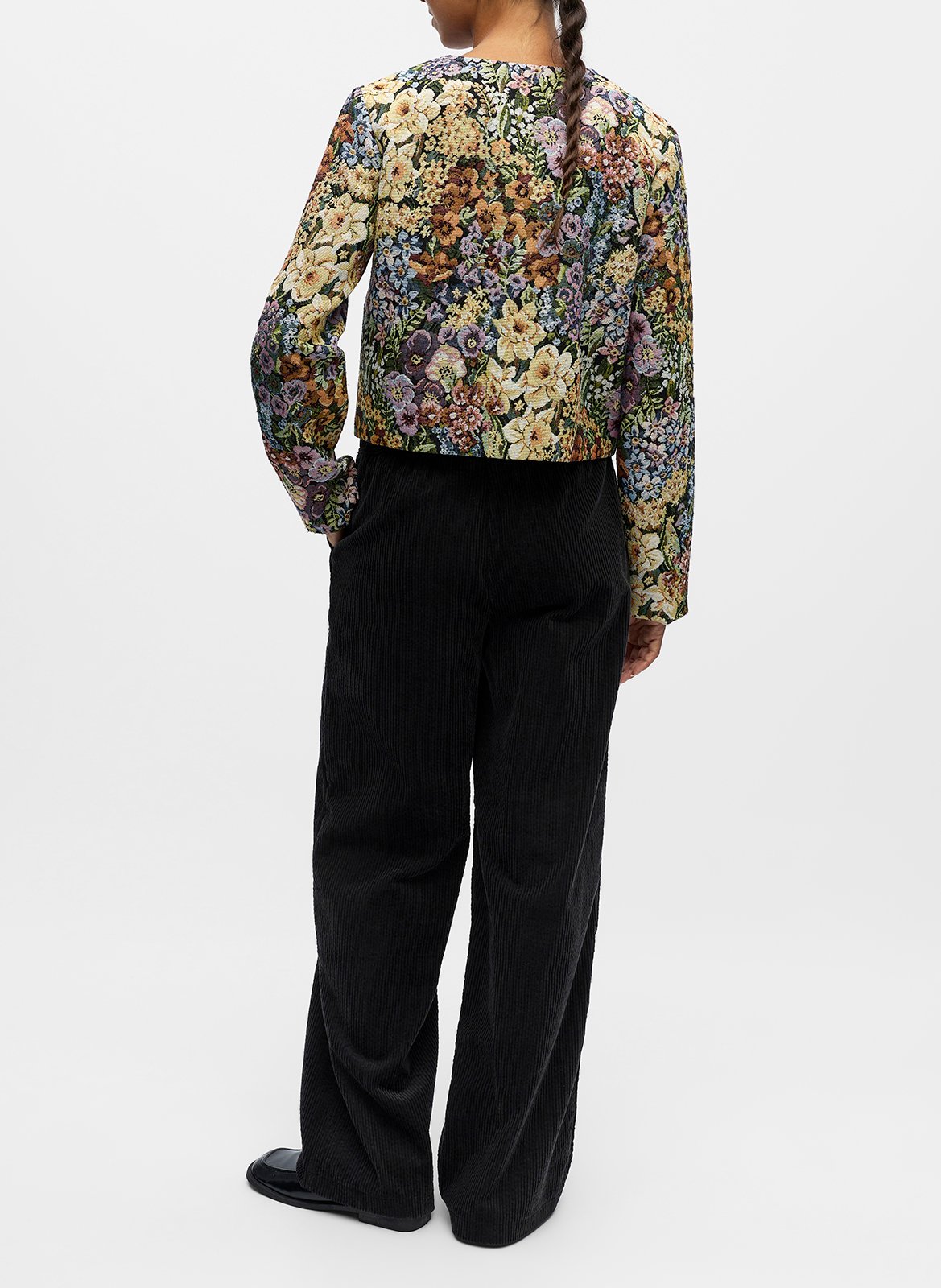 Rundhalsausschnitt-Jacke mit Blumenmuster OBJECT Beige