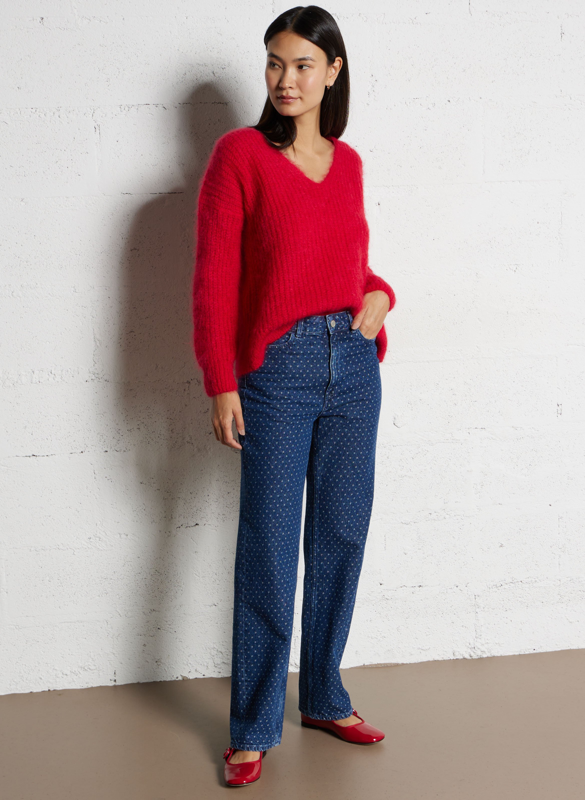 Jean droit taille haute en coton DES PETITS HAUTS Bleu