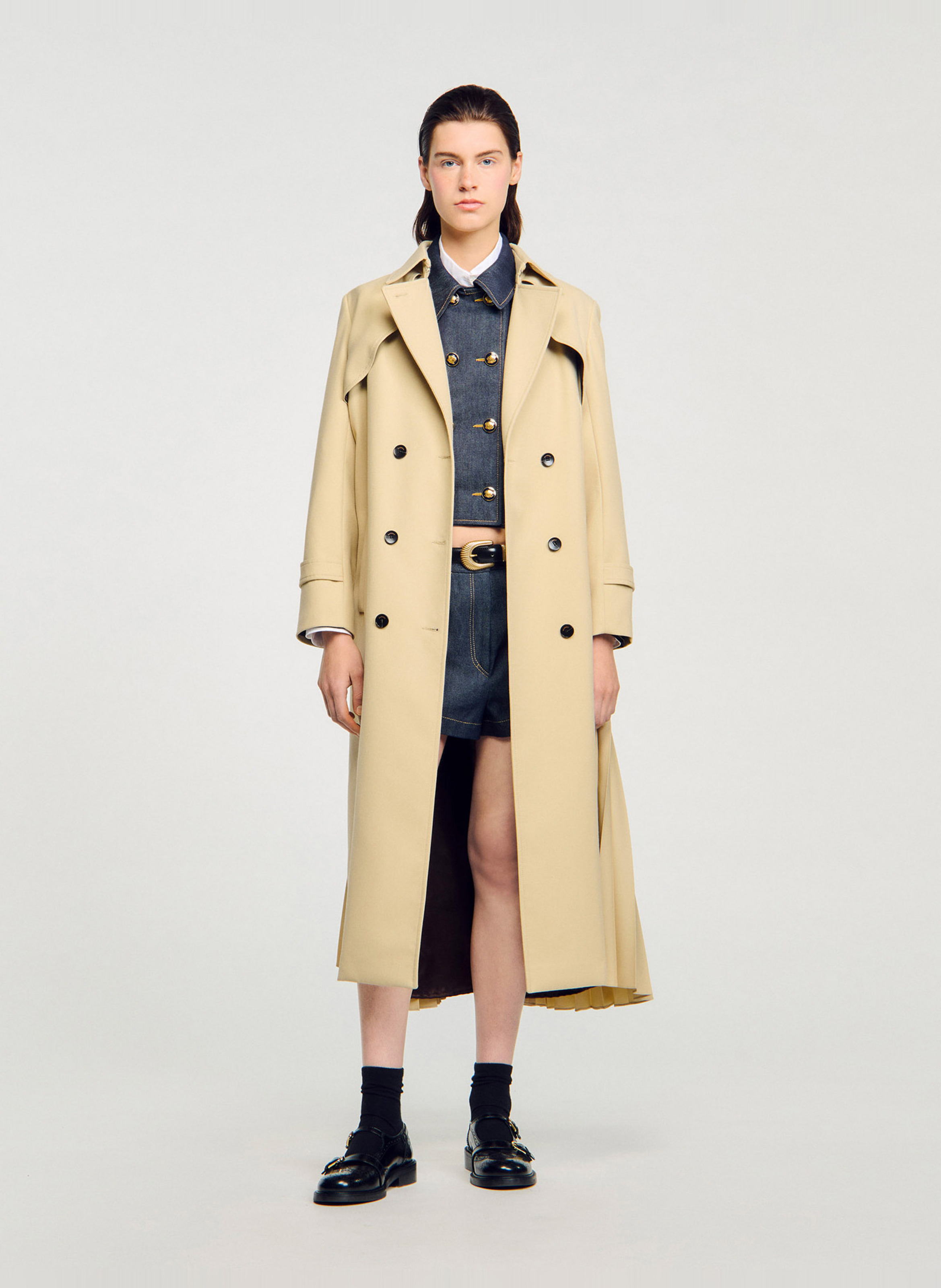 Oversized trenchcoat met kraag en revers SANDRO Beige