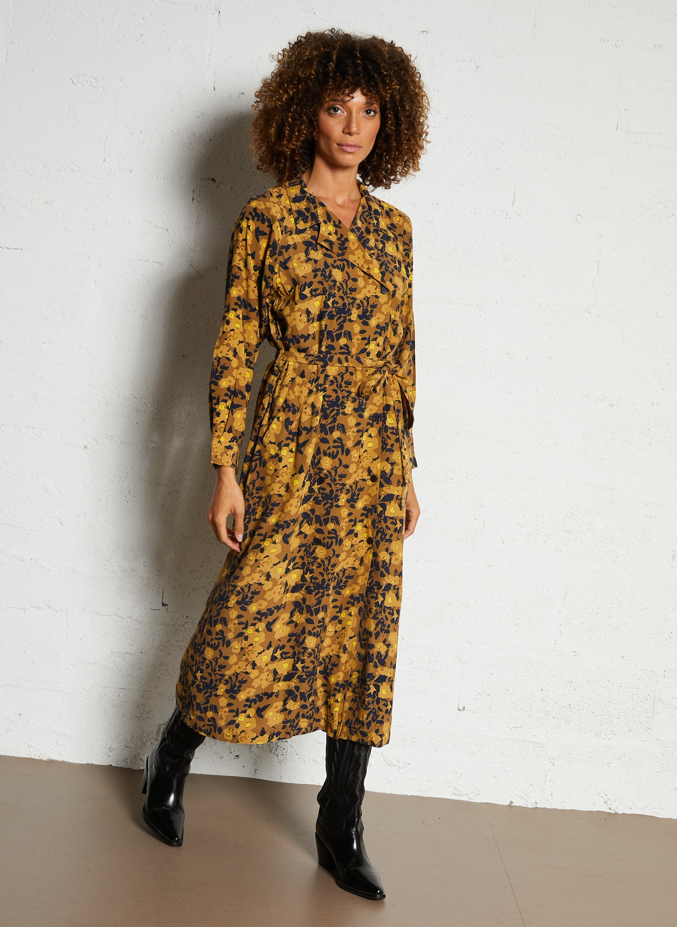 Long plain wrap dress LEON & HARPER Yellow