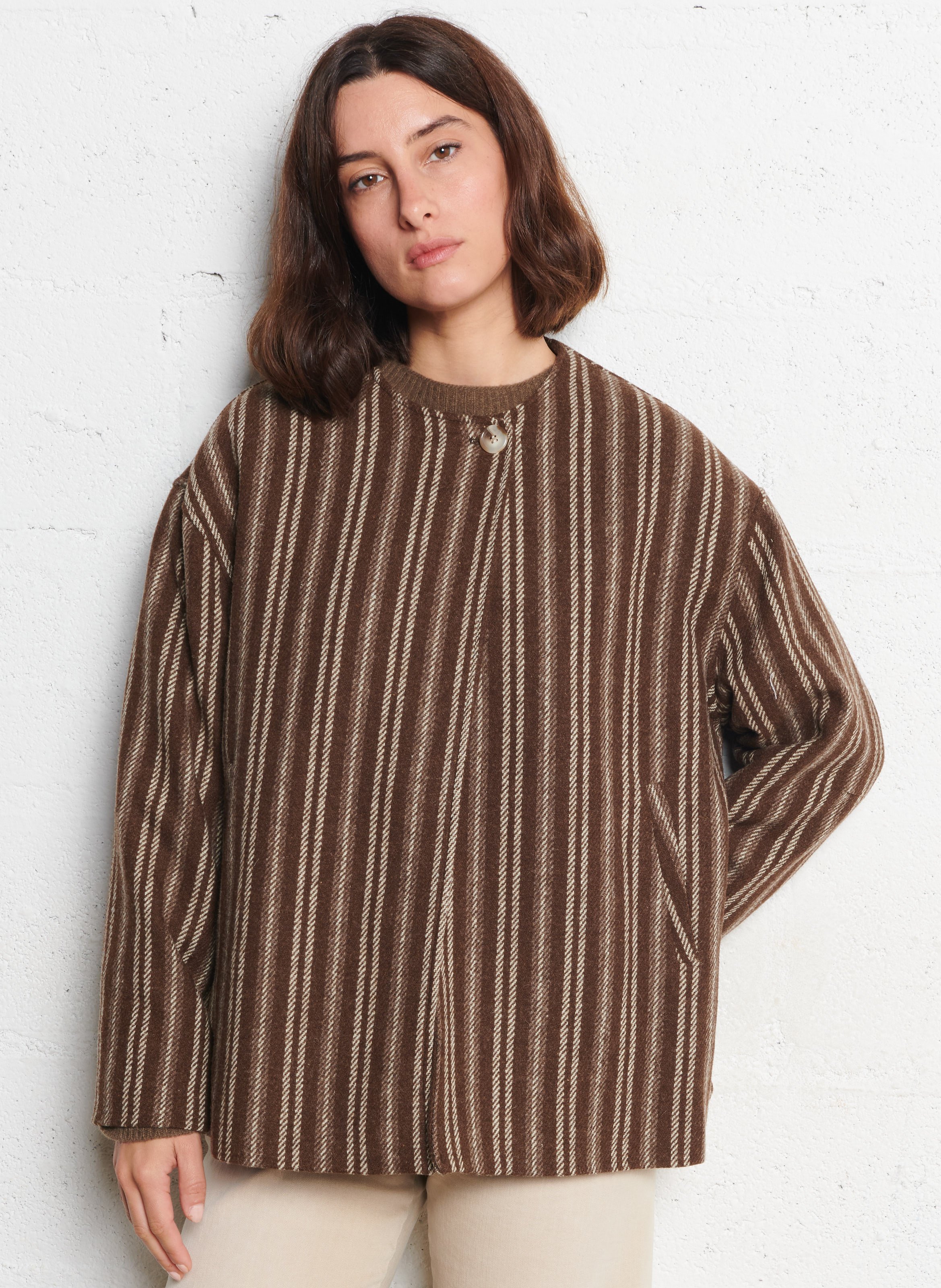 Short striped wool jacket HOD PARIS Brown