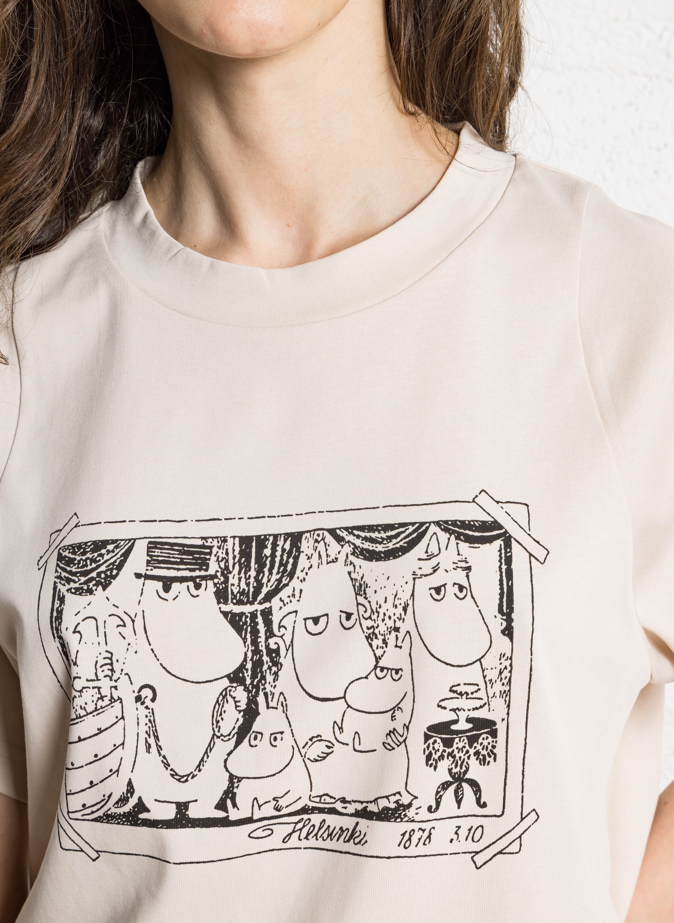 Loose-fit printed cotton T-shirt with round neck RUE DE TOKYO Beige