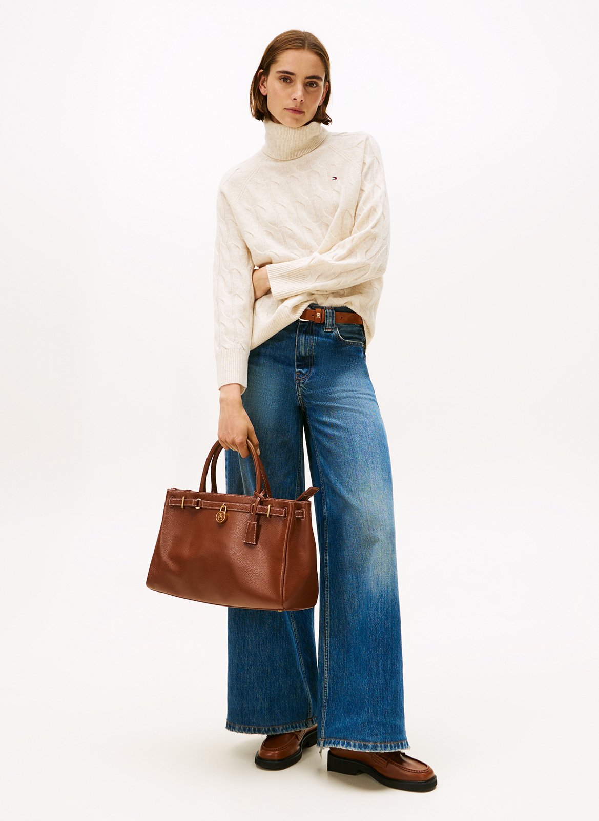 Pull col roulé en maille tressée TOMMY HILFIGER Blanc