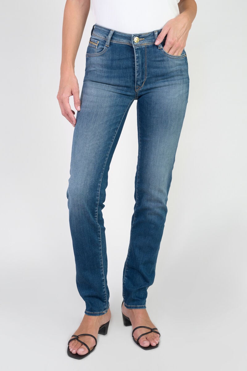 High-waisted straight push-up jeans, length 34 LE TEMPS DES CERISES Blue