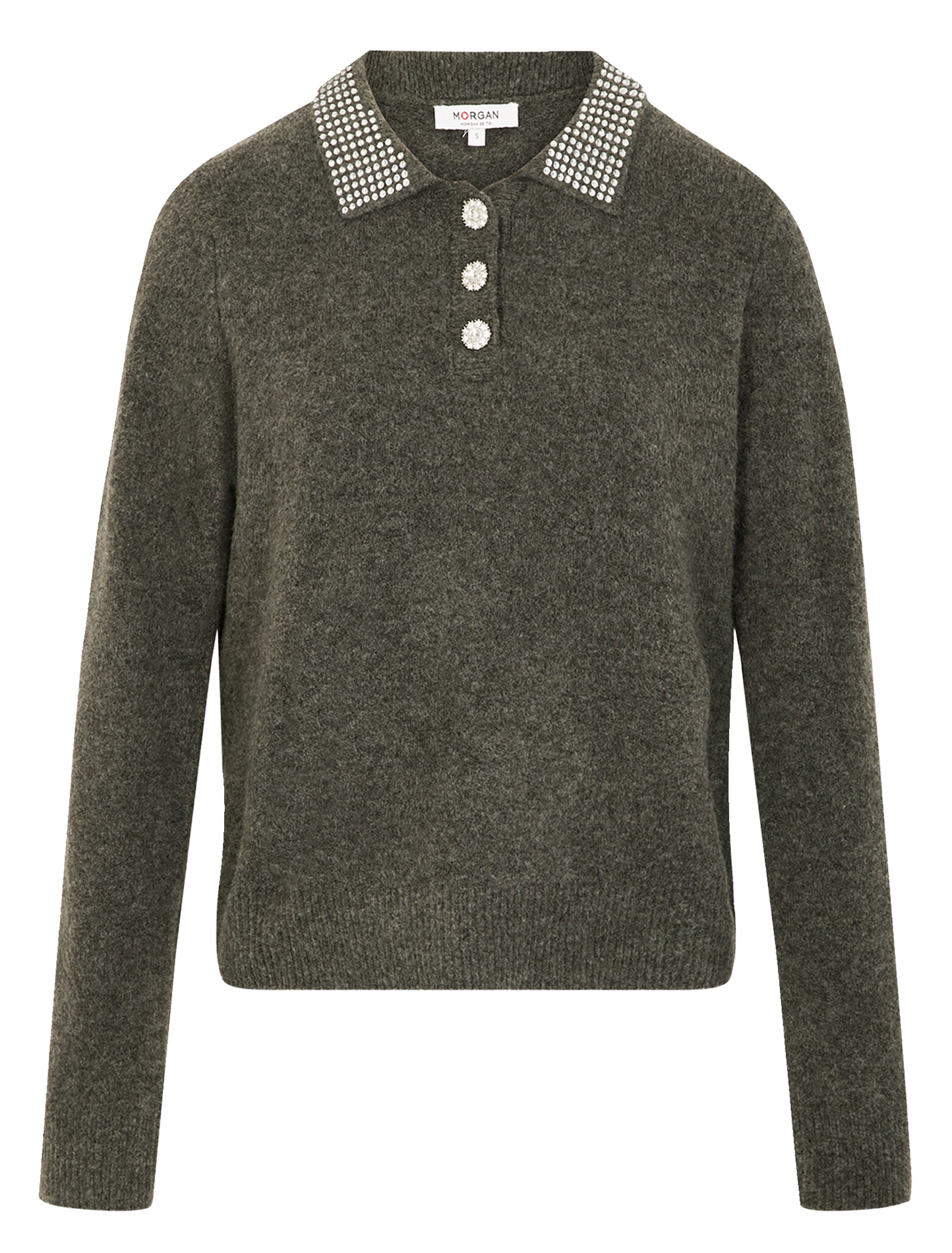 Pull col chemise à strass MORGAN Gris