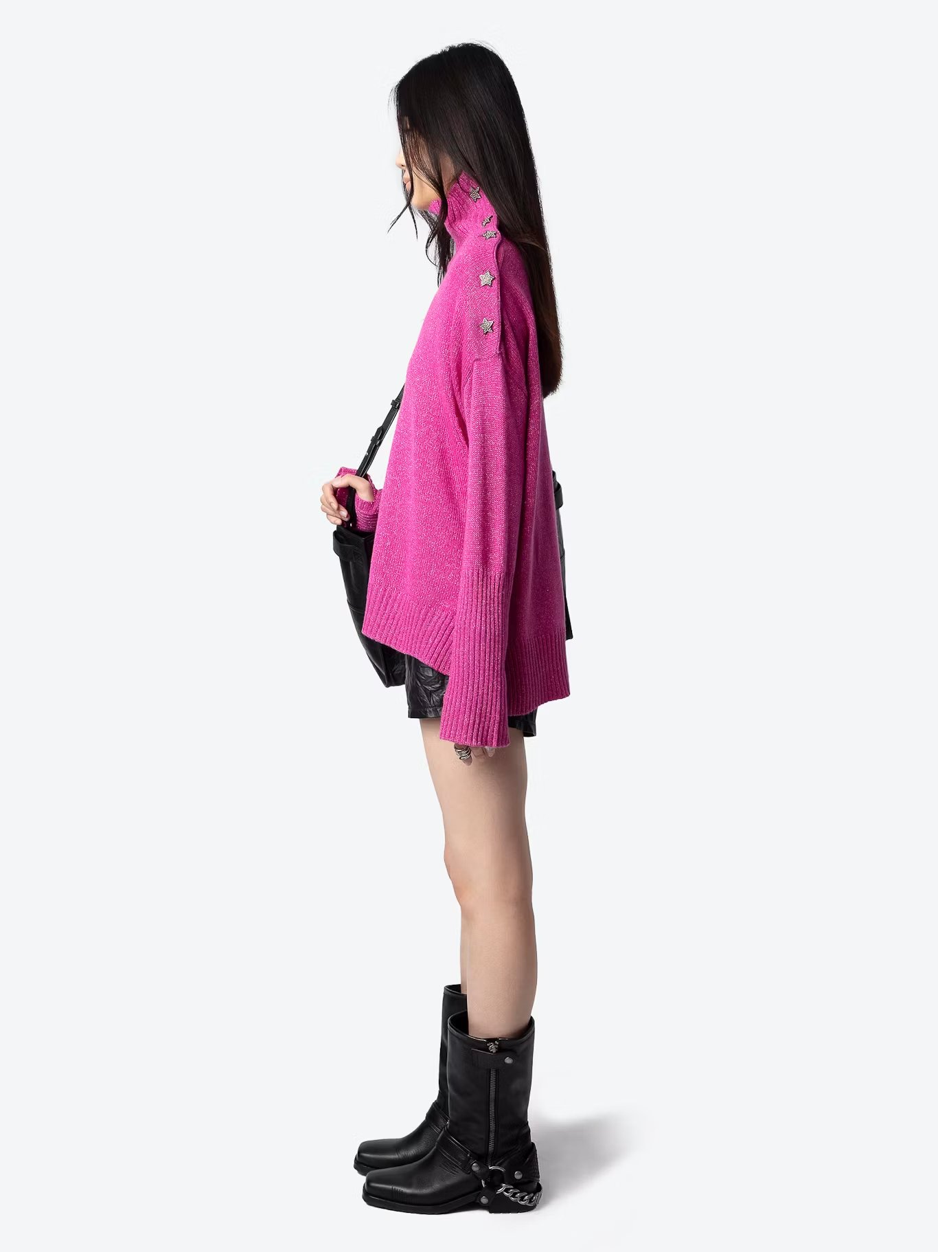 Pull droit col montant en cachemire mélangé ZADIG&VOLTAIRE Rose