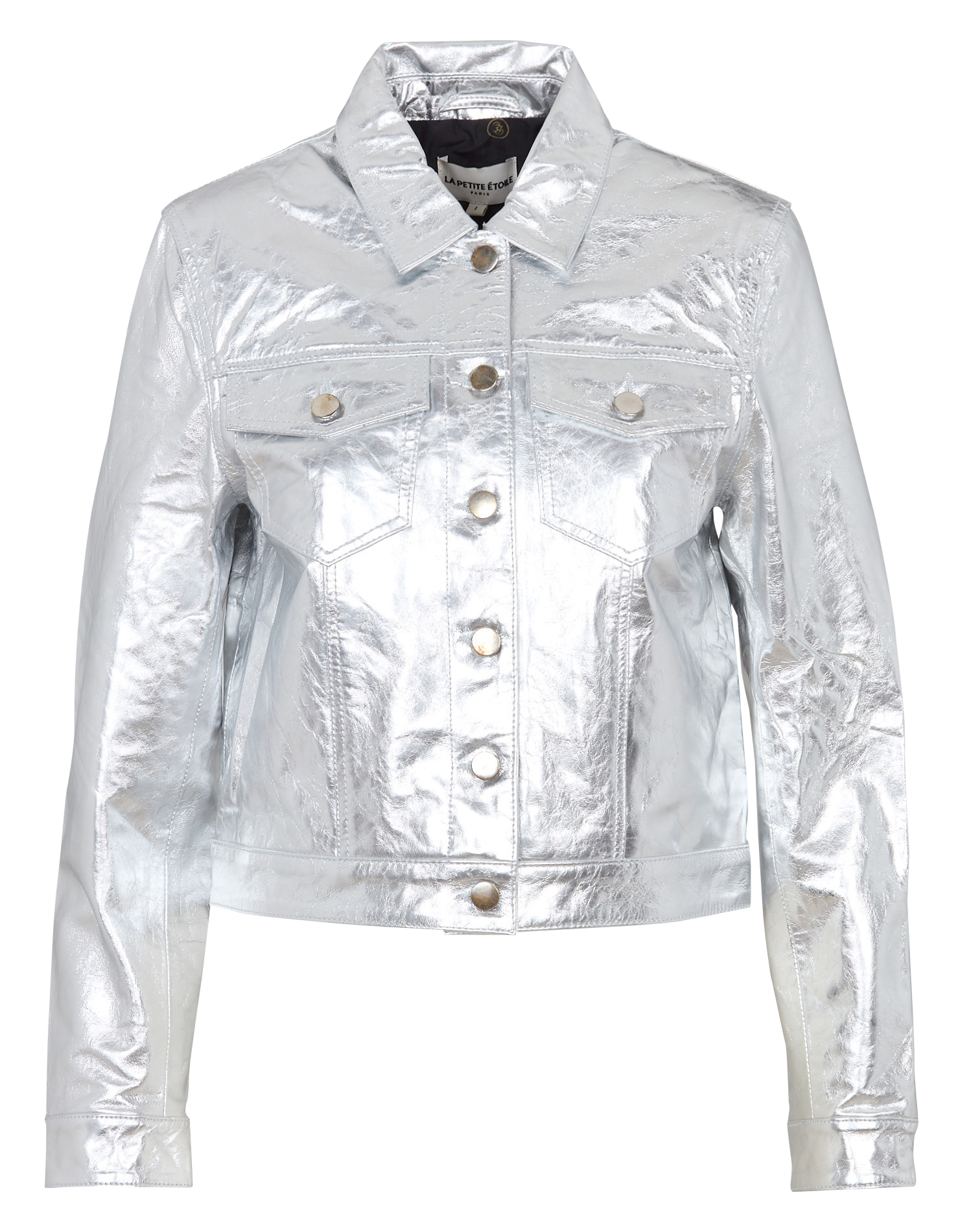 Blouson droit col classique en cuir métallisé LA PETITE ETOILE Argent