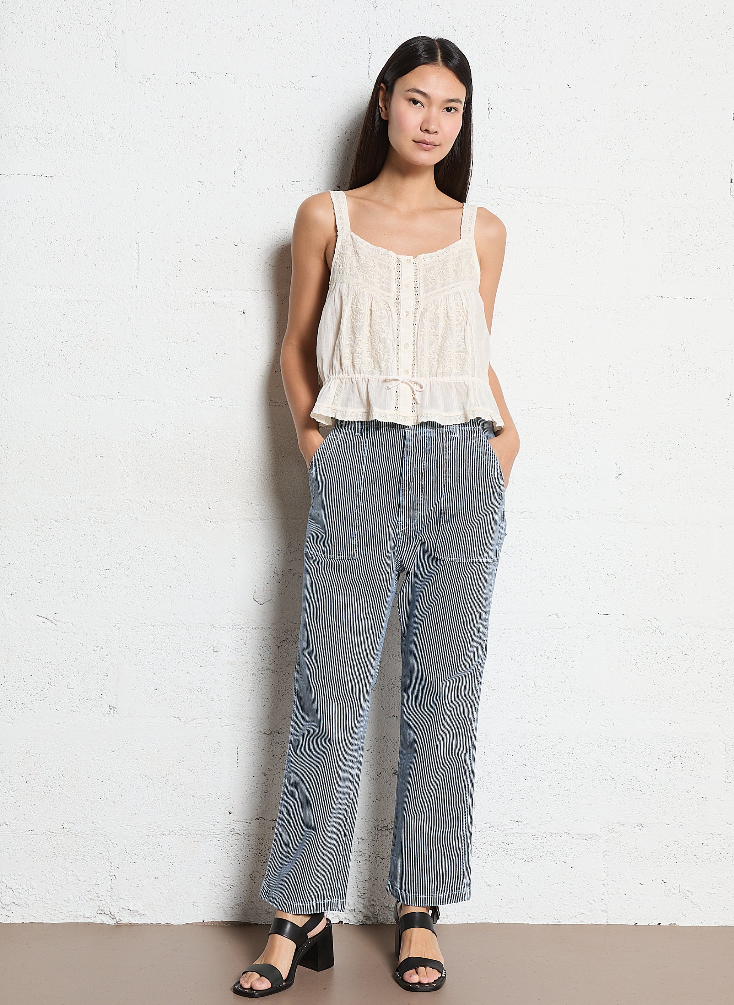 Pantalon droit en coton ACQUAVERDE Bleu