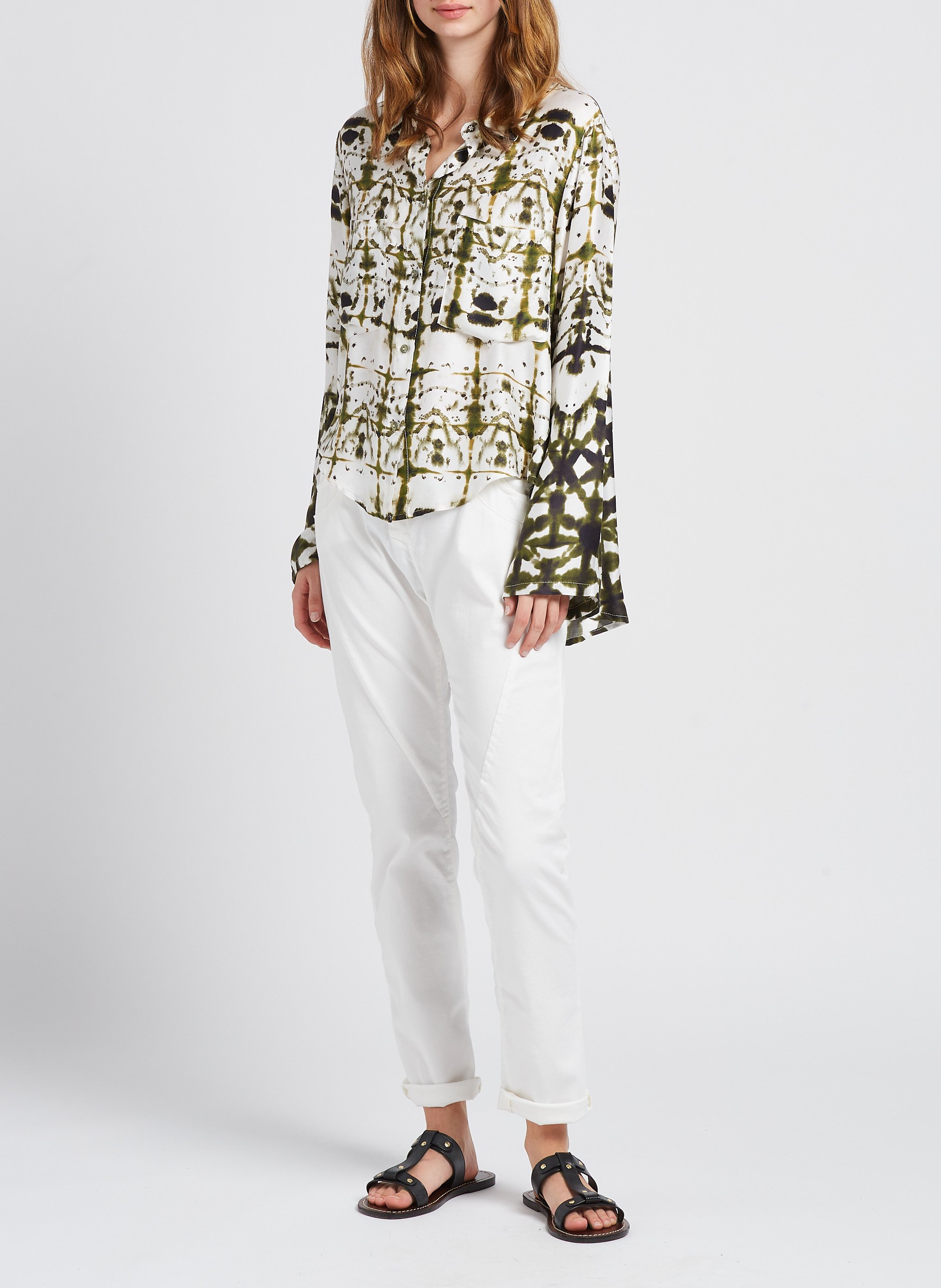 Printed viscose shirt with classic collar PLEASE White