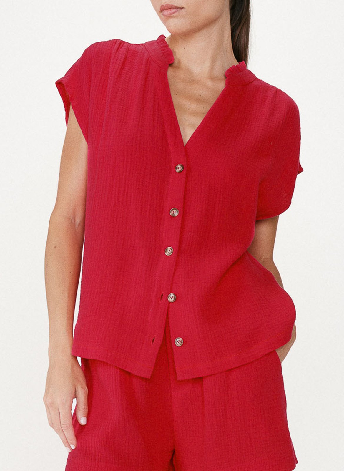 Top en coton col tunisien GRACE ET MILA Rosa